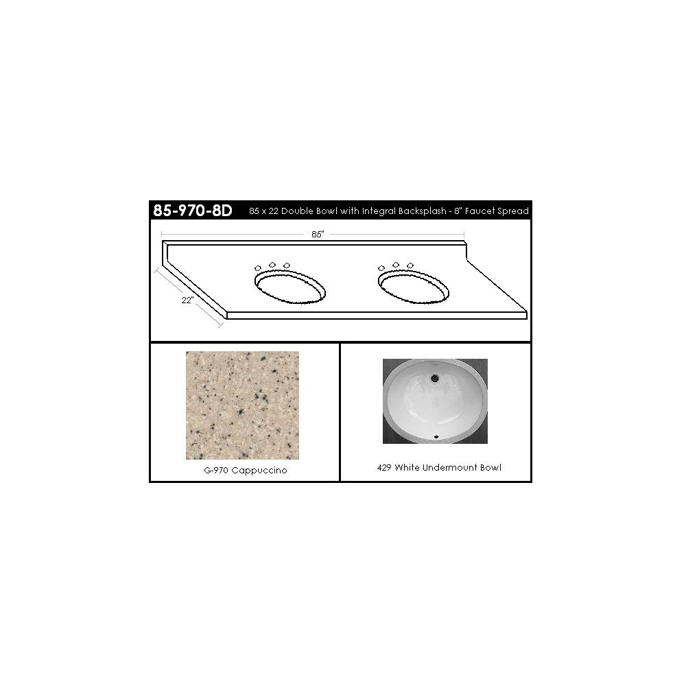 85-970-8D Double Bowl Vanity Top - White Ceramic Bathroom Sink Countertop for Modern Master Bath & Powder Room - Perfect for Shared Spaces & Busy Families