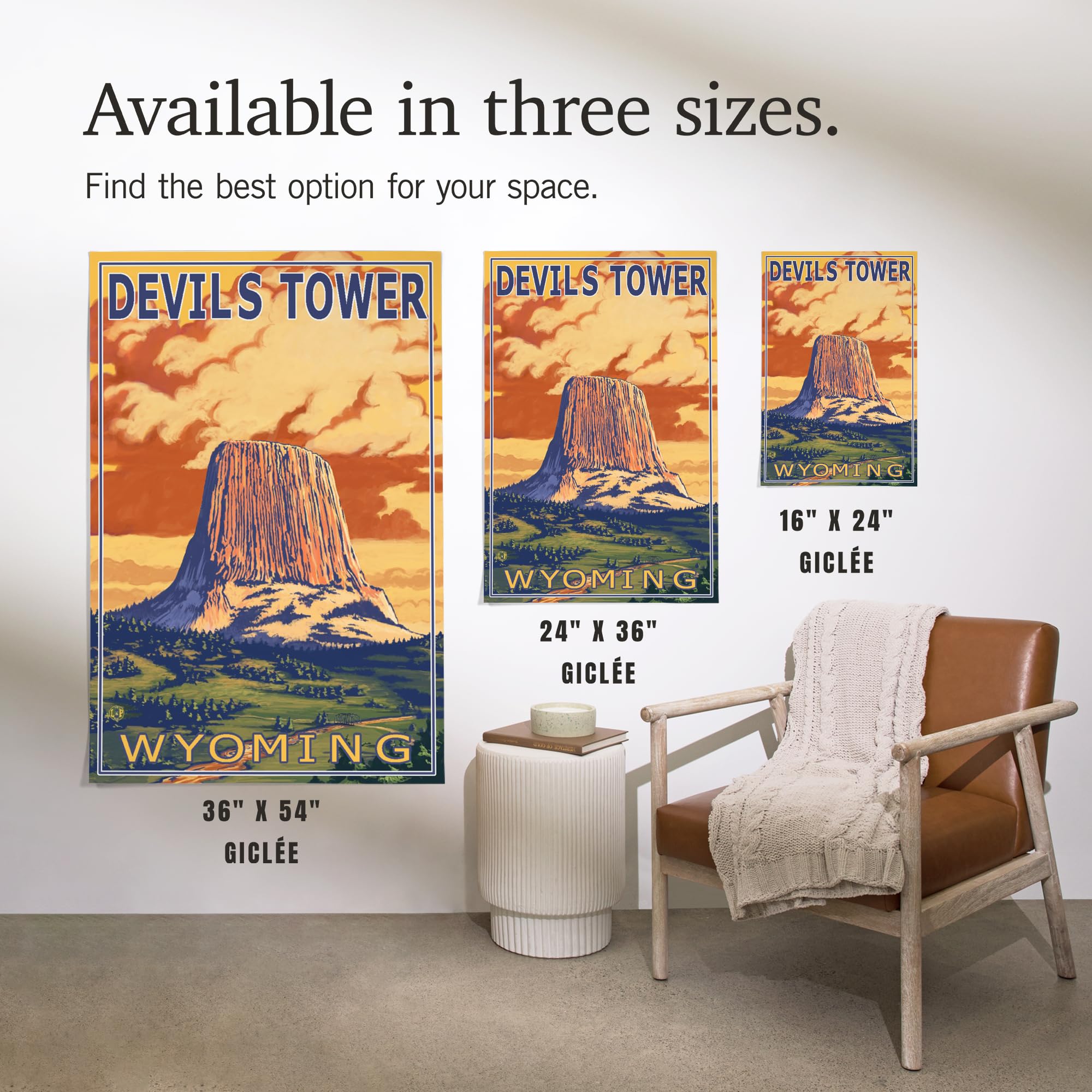 Lantern Press 16x24 Inch Premium Giclee Print - Devils Tower Wyoming Landscape Wall Art | Perfect for Home Decor, Office & Living Room Wall Decorations