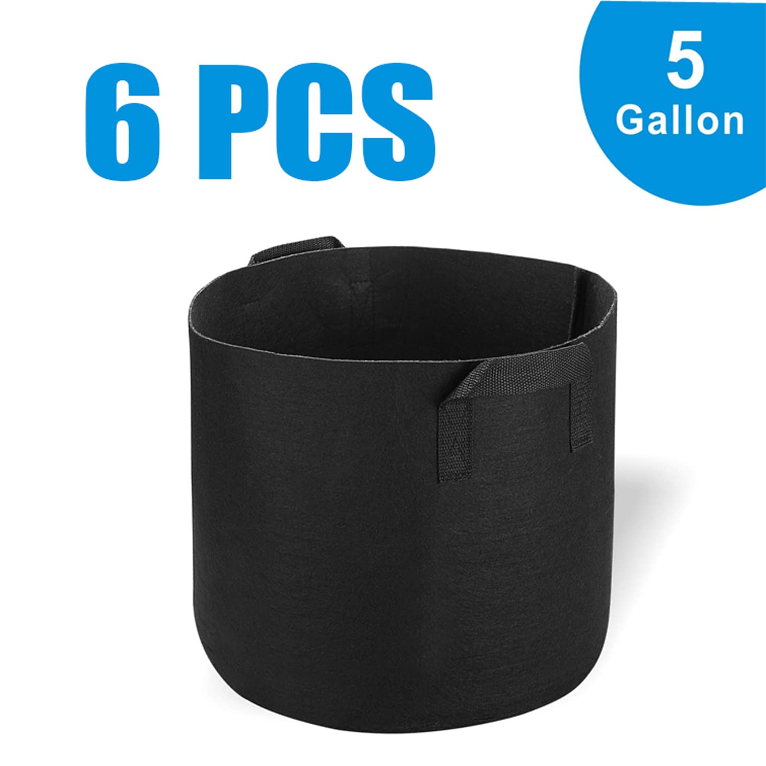 6-Pack 5 Gallon Heavy Duty Thickened Non-Woven Aeration Fabric Plant Grow Bags with Strap Handles - Durable Garden Plant Pots for Vegetables, Flowers & Herbs (Black) - Perfect for Indoor/Outdoor Gardening, Balcony Planting & Urban Farming