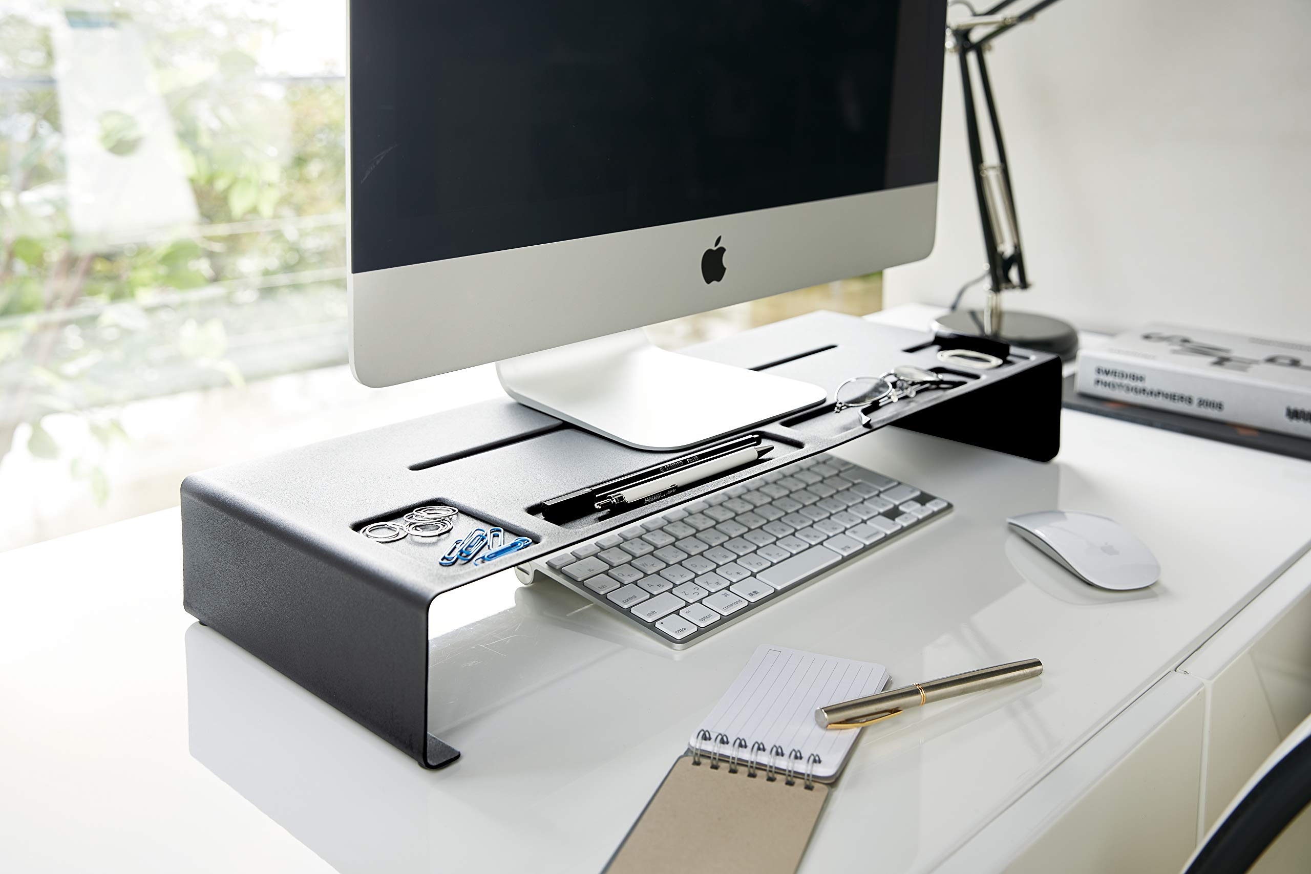 YAMAZAKI Alloy Steel Monitor Stand - Black, Standard Size for Home & Office Workspace Organization