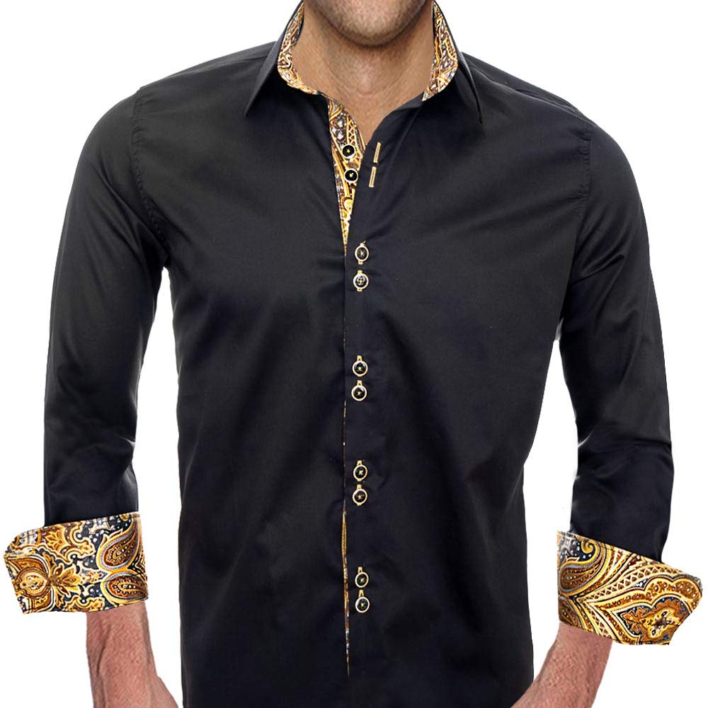 Anton Alexander Black & Gold Dress Shirts for Men | Elegant Gold Paisley Pattern Formal Shirt | Perfect for Weddings, Business Meetings & Special Occasions