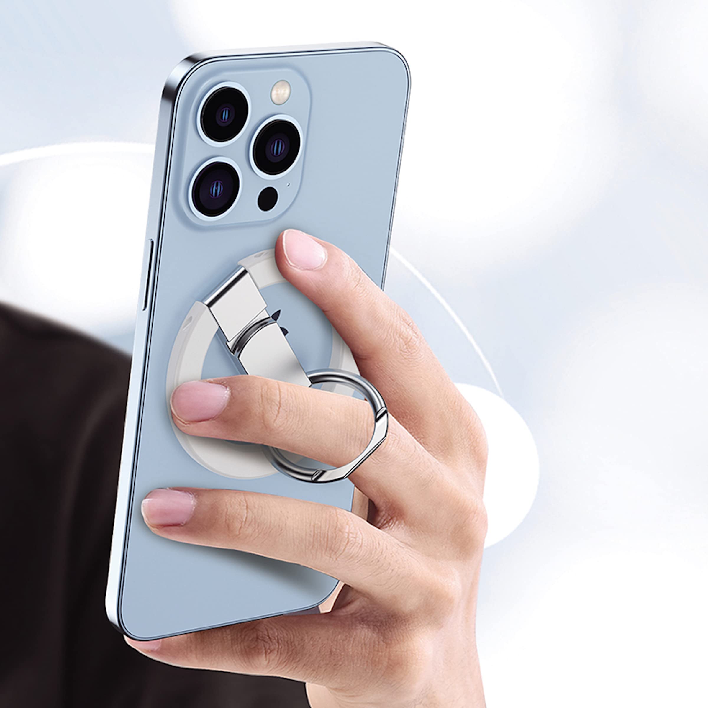 MagSafe Phone Ring Holder for iPhone 12/13/14 Pro Max Mini | Detachable Metal Grip Stand for Secure Holding & Selfies (Sierra Blue)
