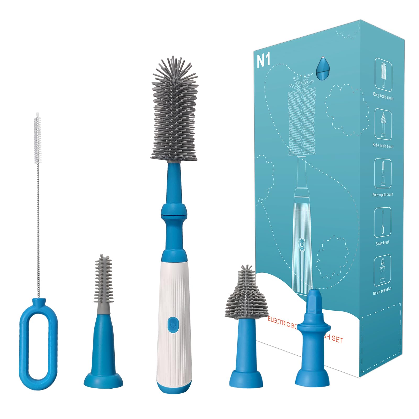 Electric Baby Bottle Brush Cleaner Set - Rechargeable & Automatic for Easy Cleaning