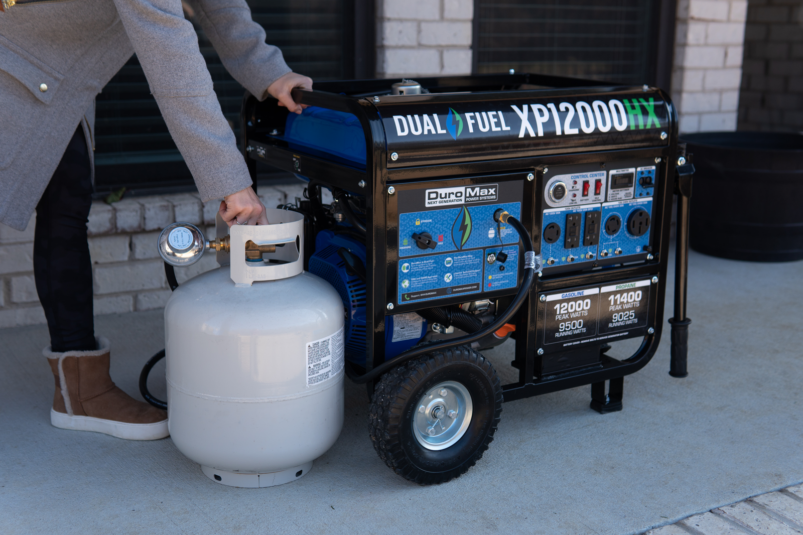 12,000 Watt Dual Fuel Portable HX Generator with CO Alert - Reliable Backup Power for Home, Camping & Emergency Use