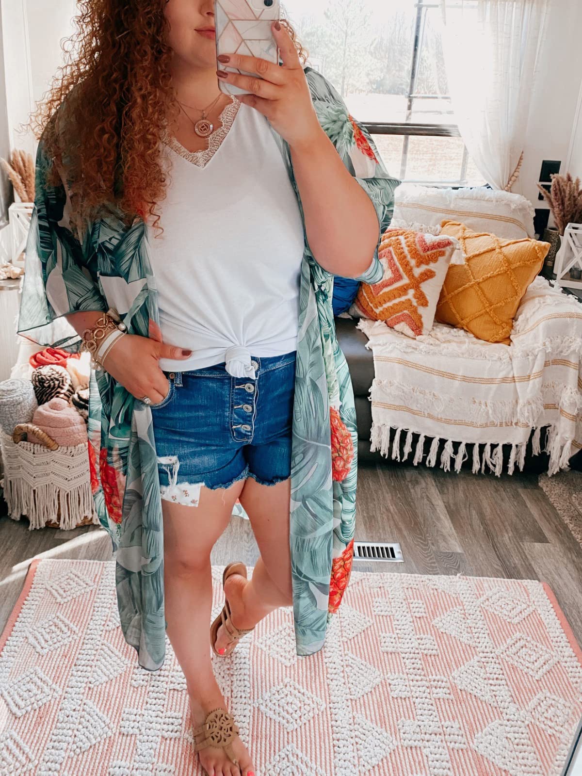 MayBuy Women's Summer Long Flowy Kimono Cardigan - Boho Chiffon Beach Cover Up Tops - Lightweight Open Front Cardigan for Beach, Vacation & Casual Wear
