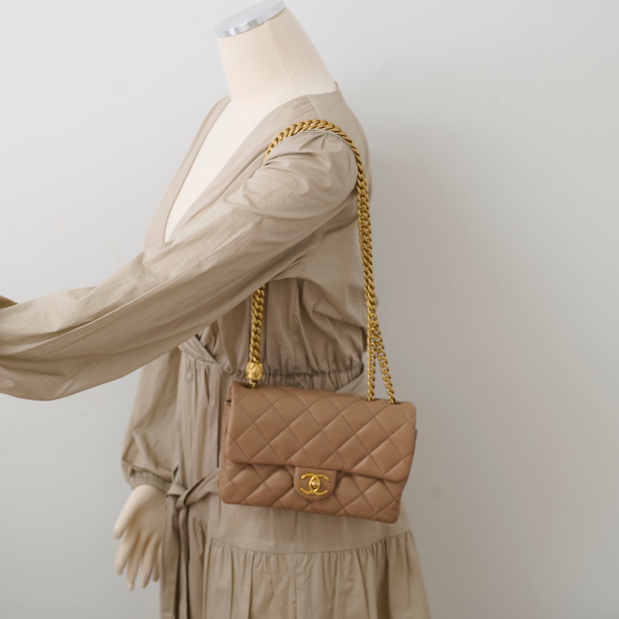 Chanel Classic Flap Bag Dark Beige Lambskin with Microchip - Luxury Designer Handbag for Women, Perfect for Evening Events & Special Occasions