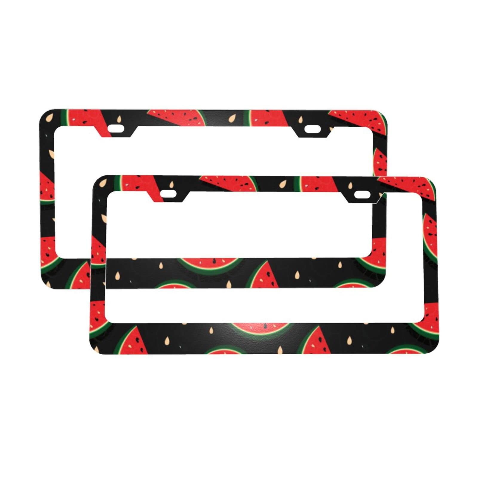 2pcs Matte Aluminum License Plate Frames with Black Screw Caps - Watermelon Fresh Slices Design, 2 Hole US Car License Plate Covers for Men & Women - Perfect for Customizing Your Vehicle's Look