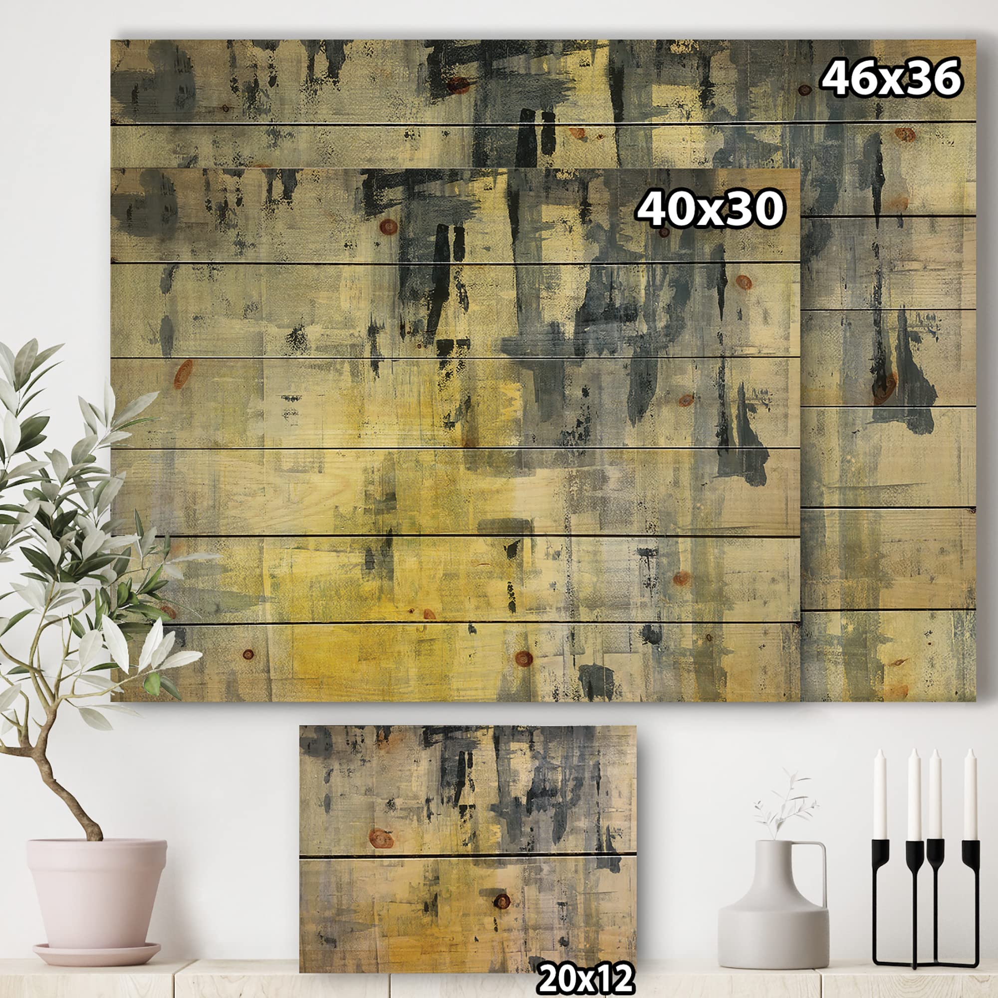 Modern Yellow & Black Abstract Wood Wall Art - Large Contemporary Wooden Wall Decor Panels Printed on Natural Pine - Perfect for Living Room, Bedroom & Office Decor