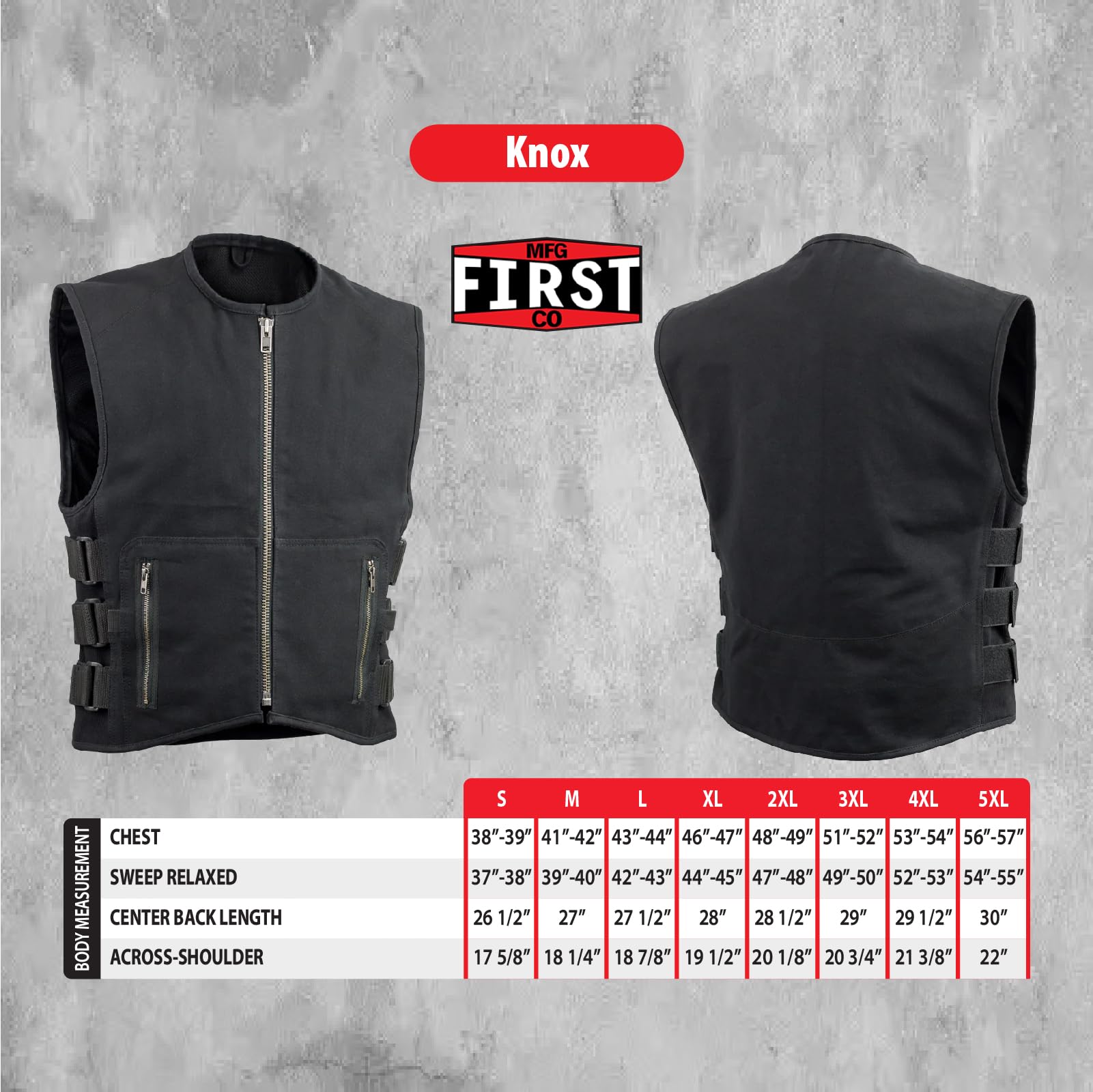 First Mfg Co Knox Men's Black Canvas Motorcycle Vest for Biker Riding - Durable & Stylish Riding Gear for Harley Davidson, Cruiser & Road Trips