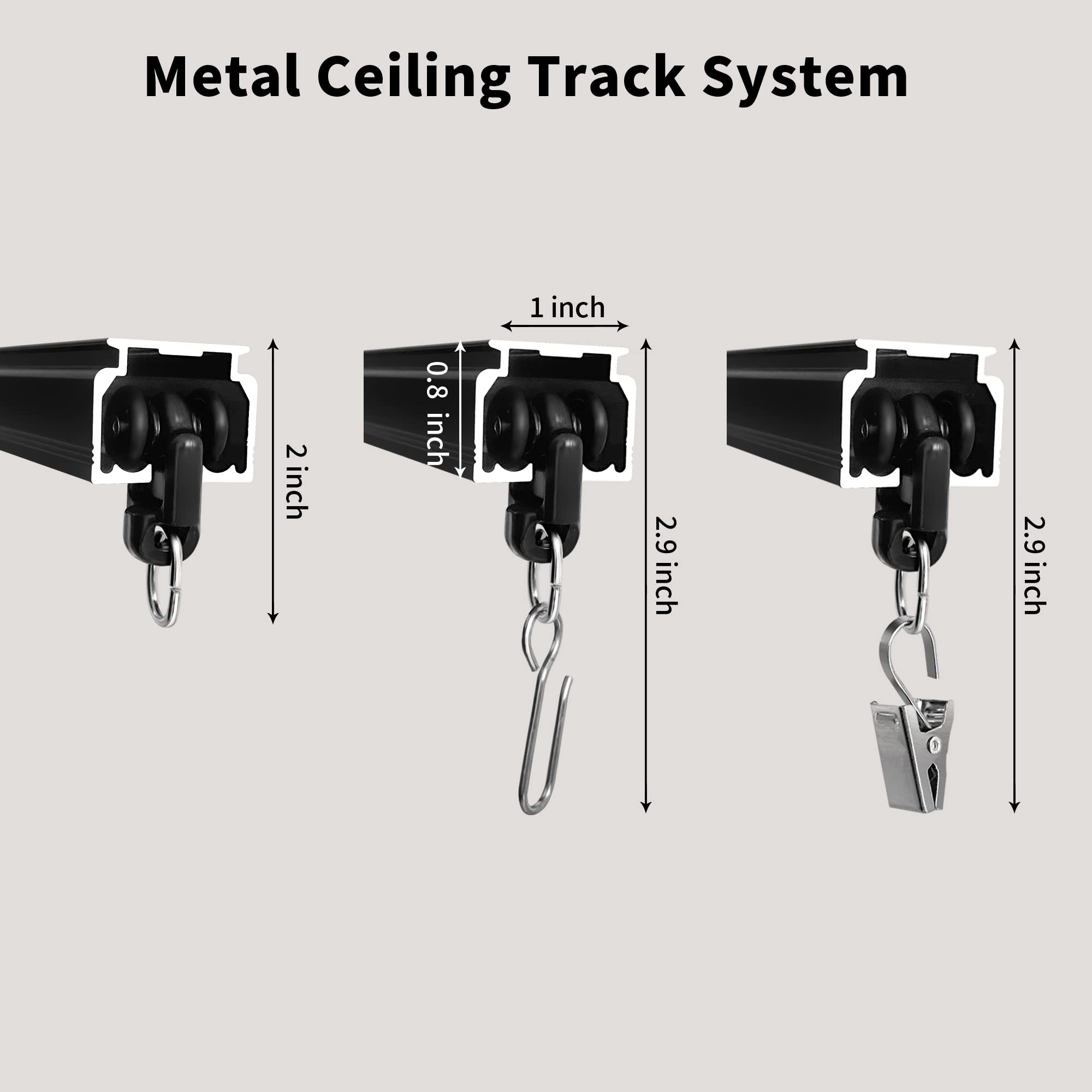 Heavy Duty Ceiling Mount Curtain Track - 3 to 15 Feet Adjustable Room Divider & Privacy Partition for RV, Shower, Outdoor Use - Black Rail with Clip Hook Set | Perfect for Home, Office, and Commercial Spaces