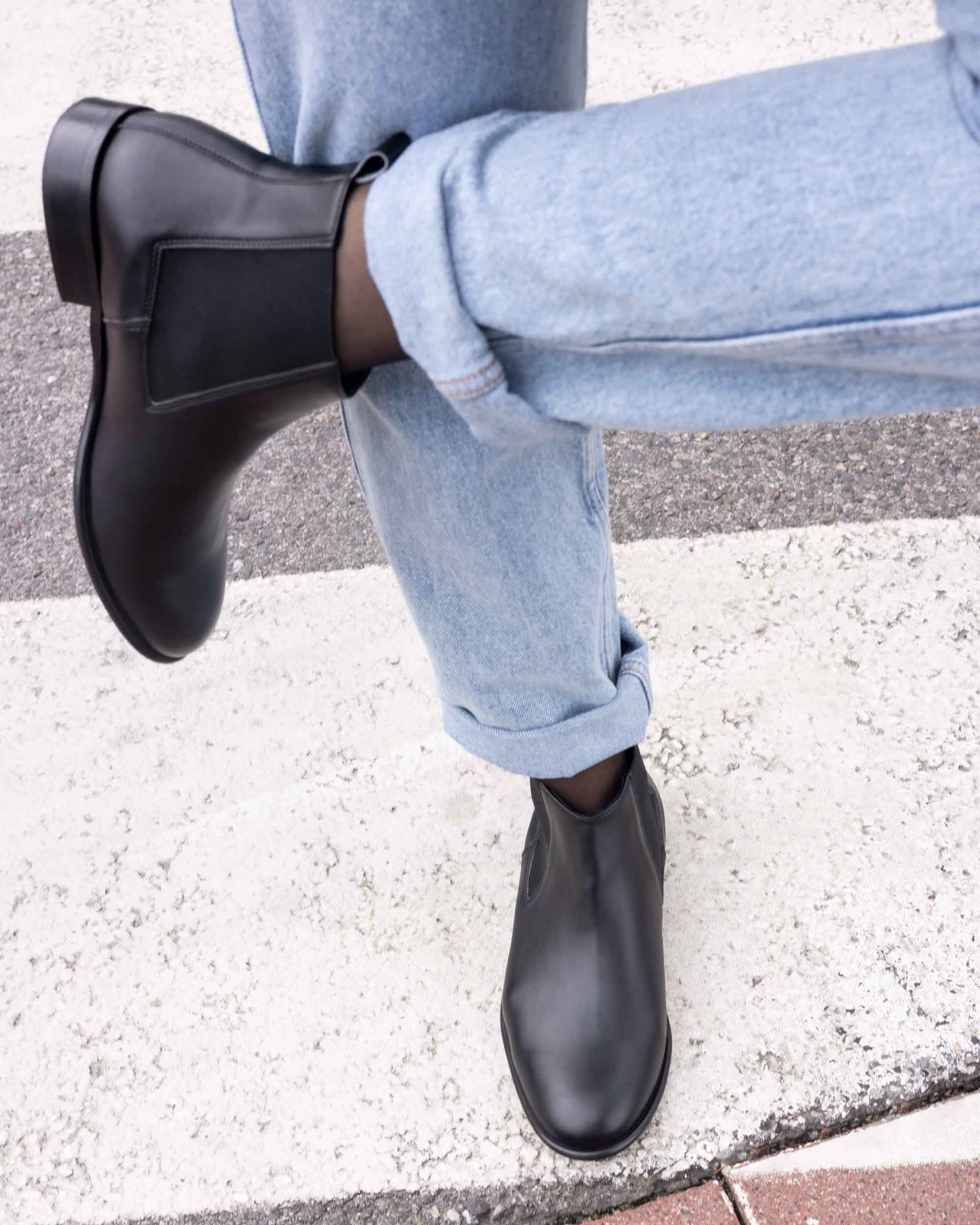Flossy Women's Vegan Leather Chelsea Boots - Waterproof Ankle Booties for Women | Black | Comfortable Slip-On Shoes for Work, Travel & Casual Outfits