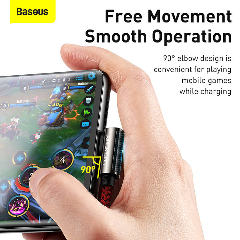 Baseus PD 66W USB C to USB C Charging Cable (3.3ft) - 90° L-Shaped Right Angle Fast Charger Cord with QC3.0 for iPhone 15 Pro/Samsung Galaxy/Google Pixel - Perfect for Gaming & Car Charging
