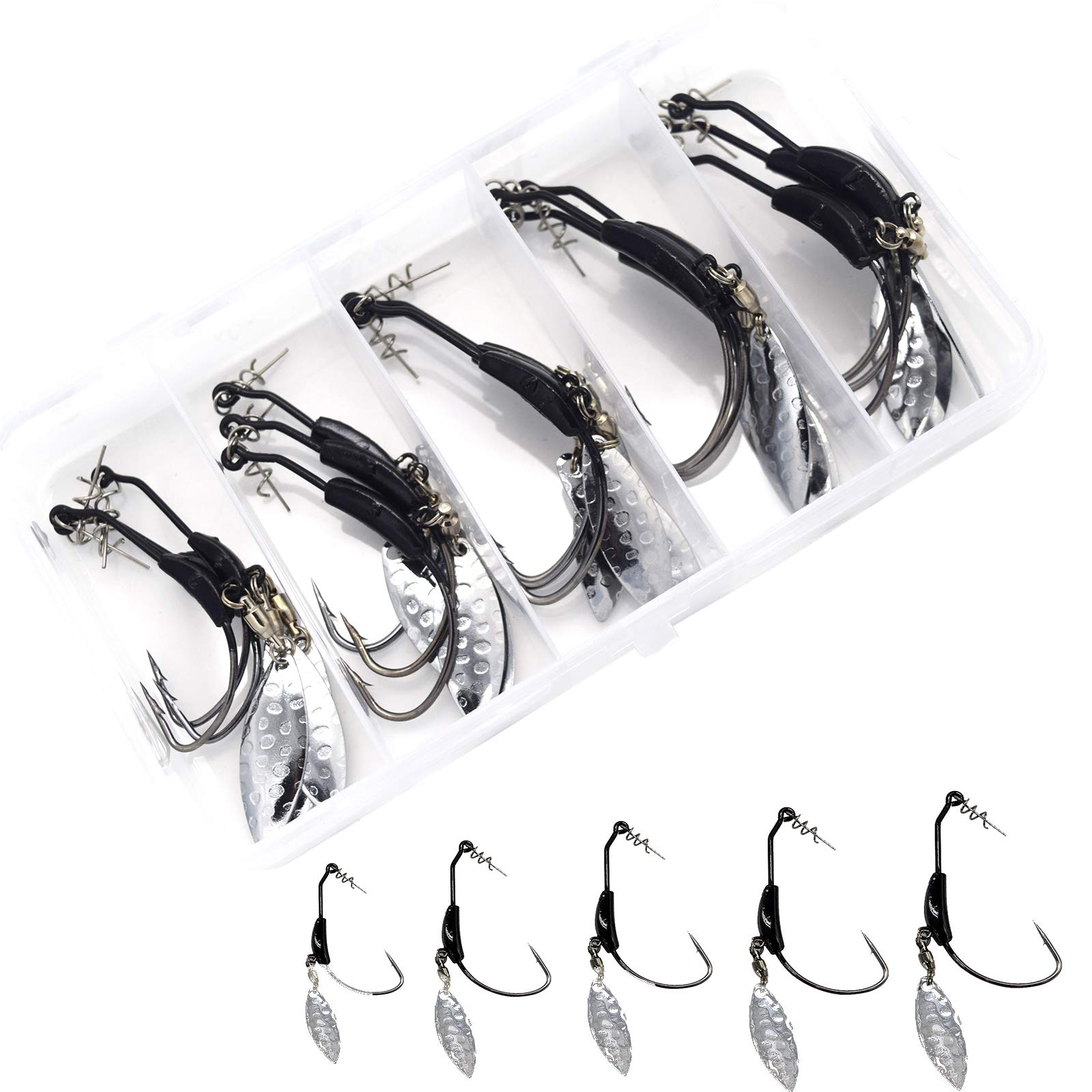 15pcs/Set Weighted Twistlock Hooks with Centering Pin - Silver/Gold Saltwater Fishing Hooks (0.07-0.25oz) for Bass, Trout & Saltwater Game Fish - Perfect for Deep Sea Fishing & Offshore Angling