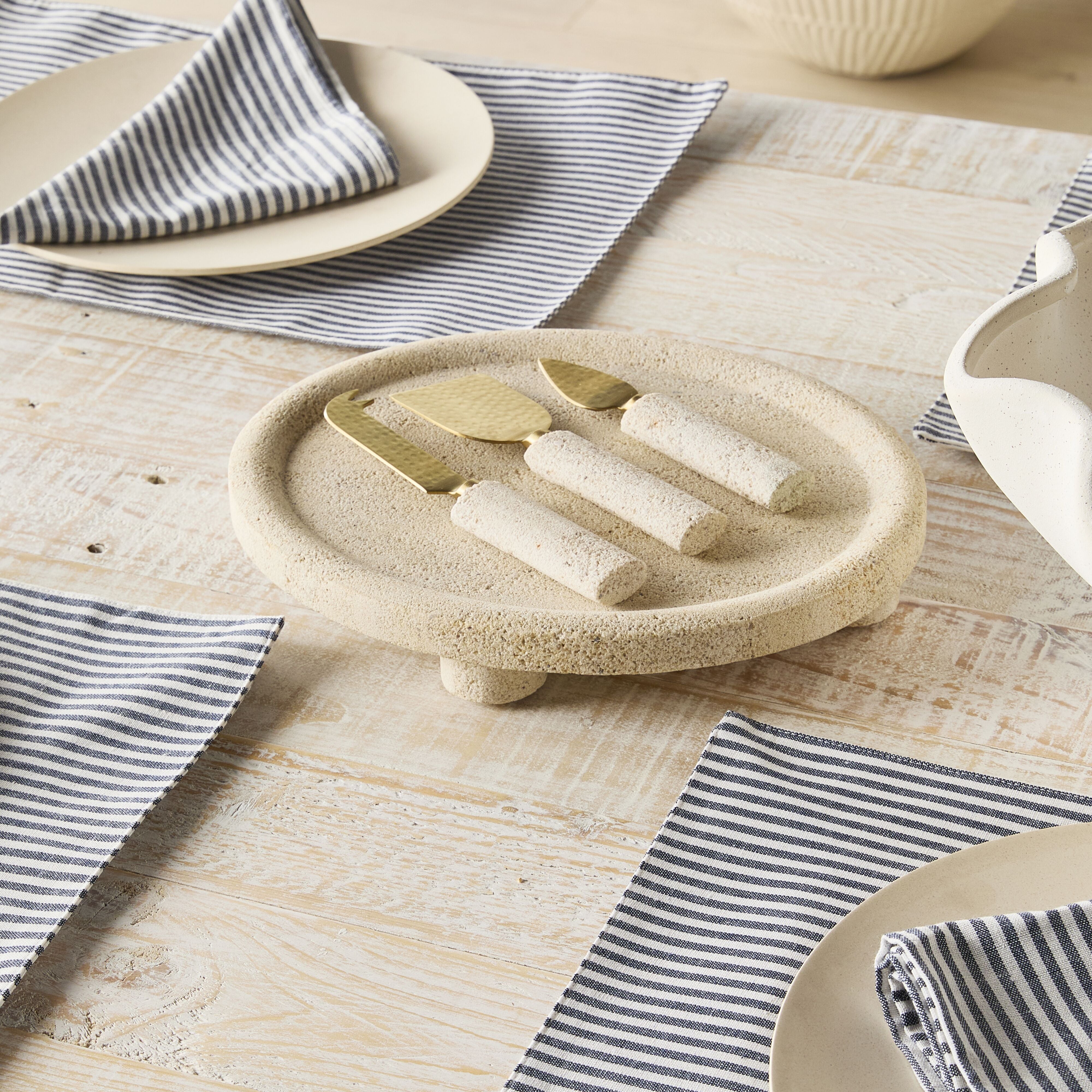 Beige Marble Round Footed Serving Platter - Elegant Appetizer Tray for Cheese, Charcuterie & Desserts | Perfect for Dinner Parties, Weddings & Home Decor