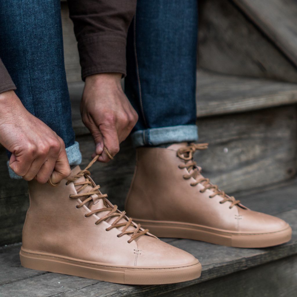 Premium High Top Sneakers in Natural Vachetta Leather - Stylish & Comfortable for Casual Wear, Street Fashion & Everyday Outfits