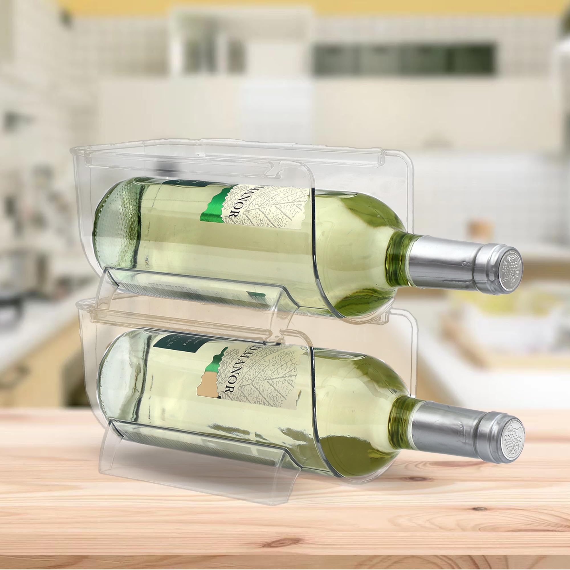 Set of 2 Stackable Refrigerator Wine Racks - Space-Saving Kitchen Cabinet Organizer for Wine & Water Bottles Storage (1-Bottle Capacity, 2-Pack) - Perfect for Countertop, Pantry & Small Kitchen Organization