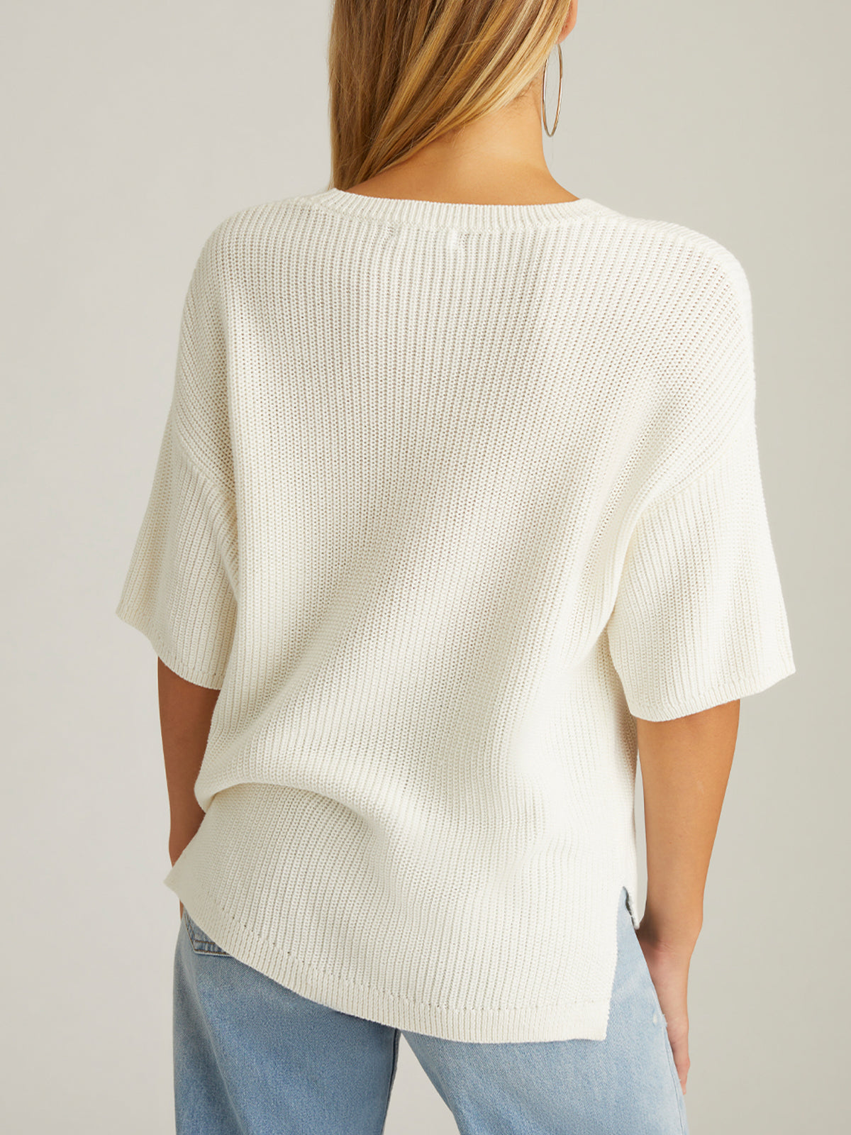 Emma Women's Crewneck Shaker Stitch Knit Tee - Soft Casual Short Sleeve T-Shirt for Everyday Wear, Work & Weekend Outfits