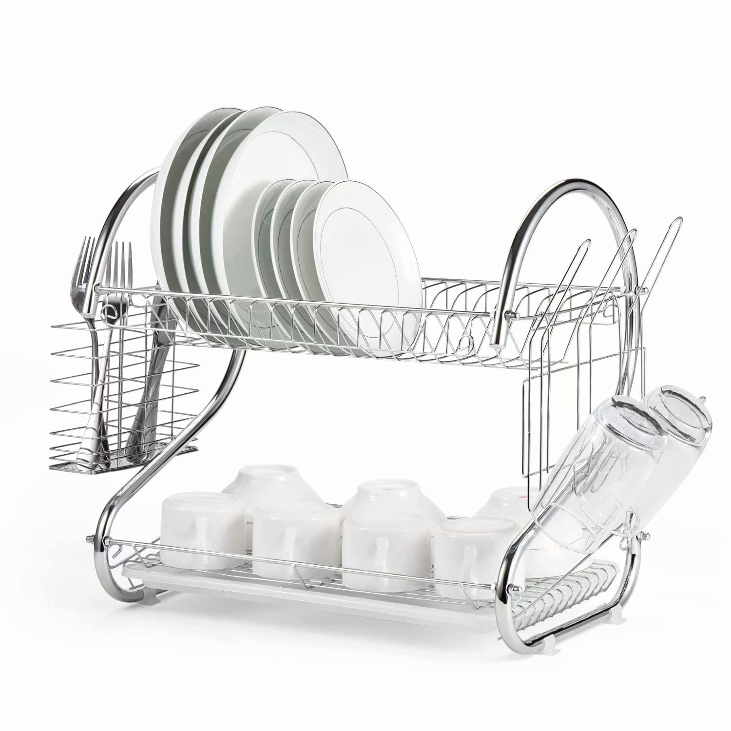 2-Tier Stainless Steel Dish Drying Rack with Drainboard - 16.5 Inch Large Capacity Kitchen Counter Organizer | Perfect for Small Spaces, Apartments & Dishwashing Stations