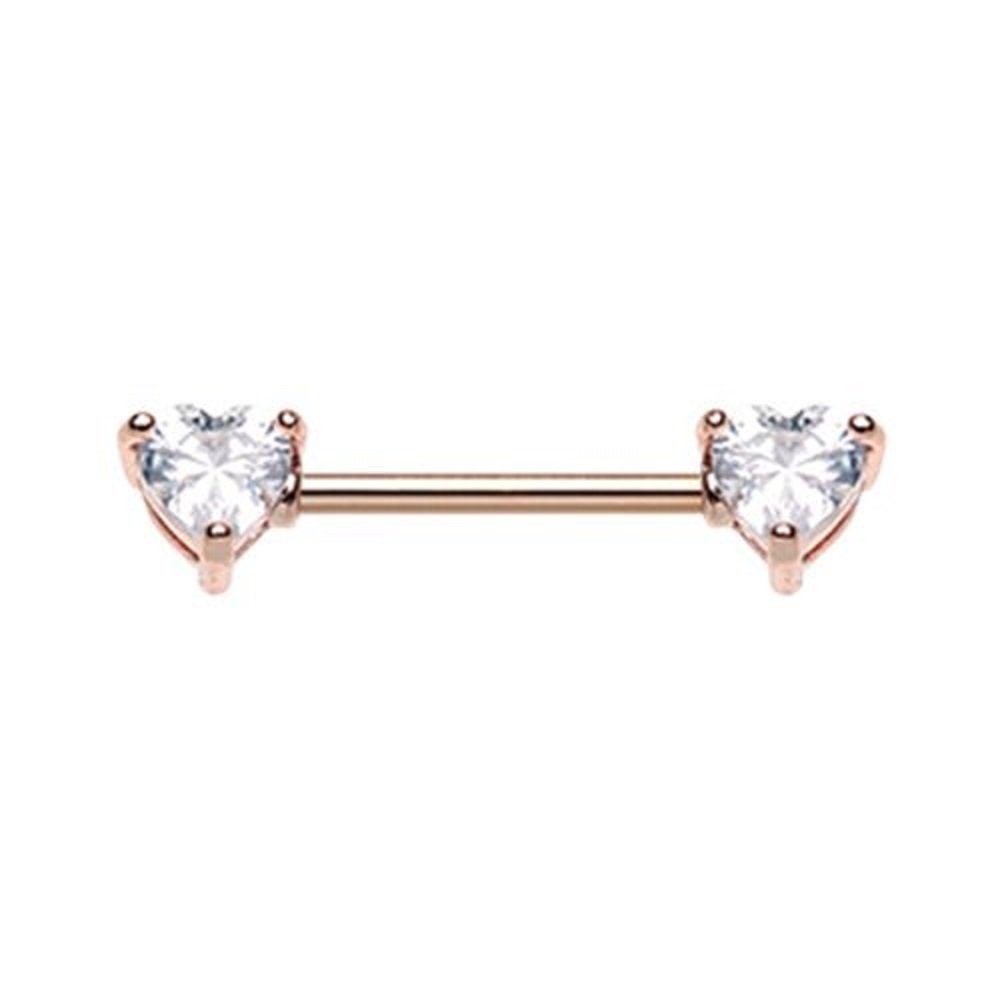 Rose Gold Double Heart Gem Nipple Barbell Ring - WildKlass Body Jewelry for Women, Perfect for Piercing, Belly Rings, and Unique Fashion Accessories