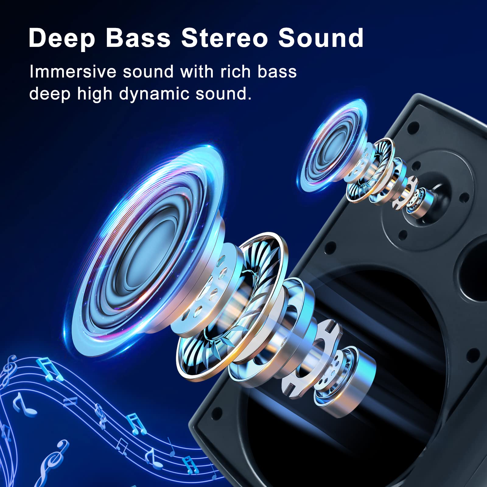 Herdio 6.5 Inch 800W Waterproof Outdoor Bluetooth Speakers - Wall Mounted Sound System with Powerful Bass & Stereo Sound, Multi-Functional Amplifier - Easy Installation for Patio, Deck, Porch, Backyard, Pool Party (2 Pairs Black)