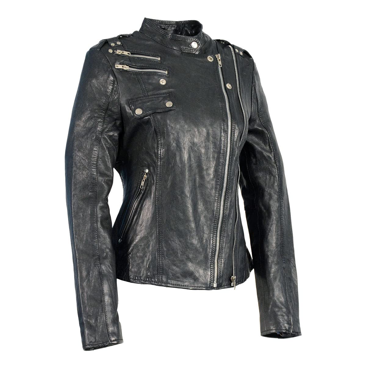 Milwaukee Leather SFL2845 Women's Black Motorcycle Jacket - Asymmetrical Zipper Biker Jacket for Women - Perfect for Riding, Outdoor Adventures & Fashion Streetwear