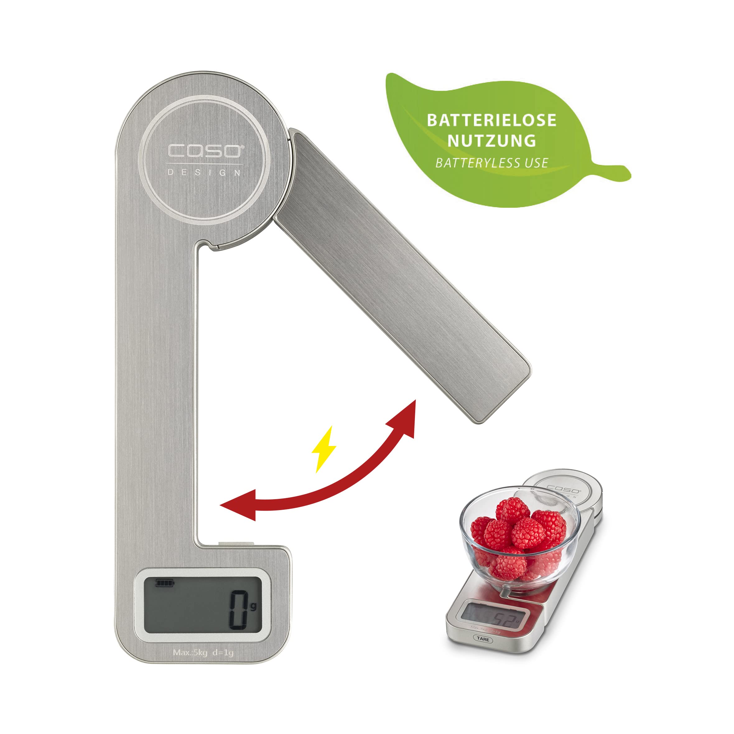 Eco-Friendly Kitchen Scale - No Batteries Needed, Kinetic Energy Powered, 5kg Capacity with 1g Precision, Ultra-Slim Stainless Steel Design for Baking, Cooking & Meal Prep