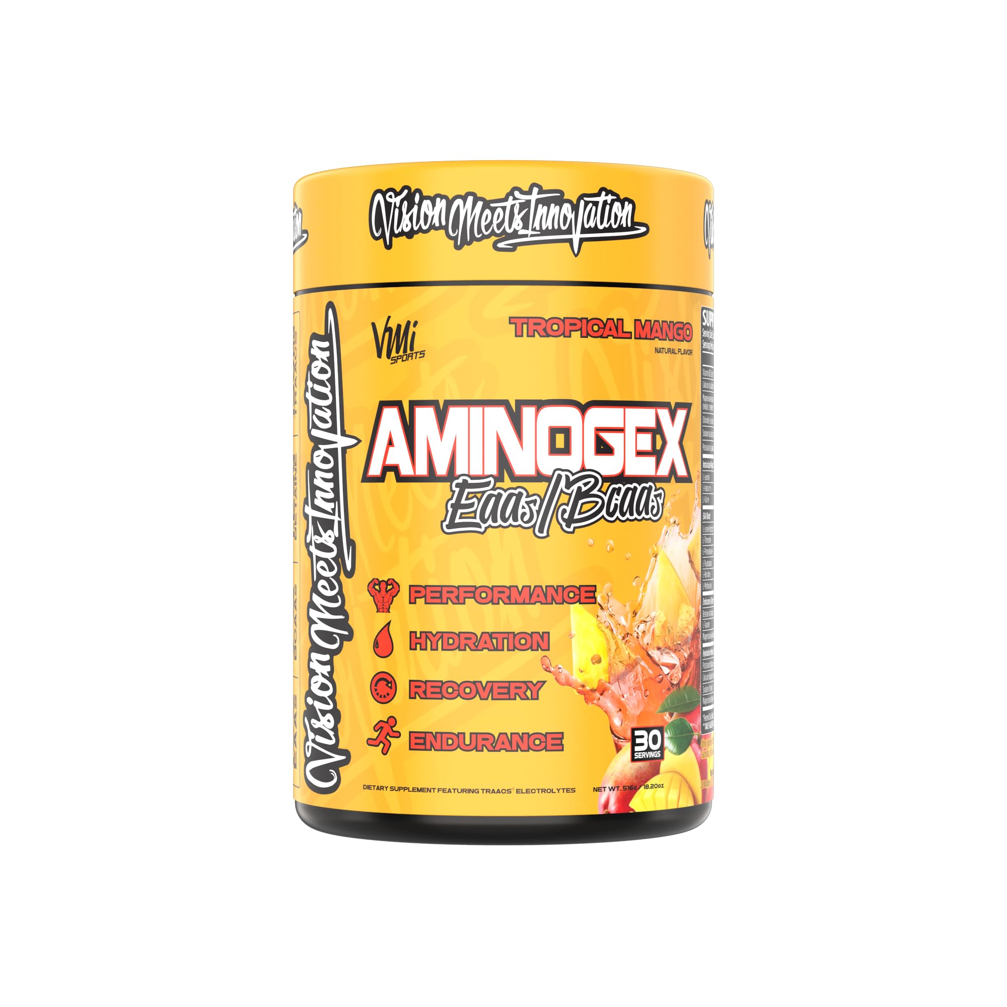 Aminogex Ultra BCAA Powder with Amino Acids, Betaine & Glutamine - Post Workout Recovery & Intra Workout Drink with Electrolytes - 30 Servings Tropical Mango (18.2 oz) - Ideal for Muscle Recovery, Gym Performance & Hydration During Intense Training