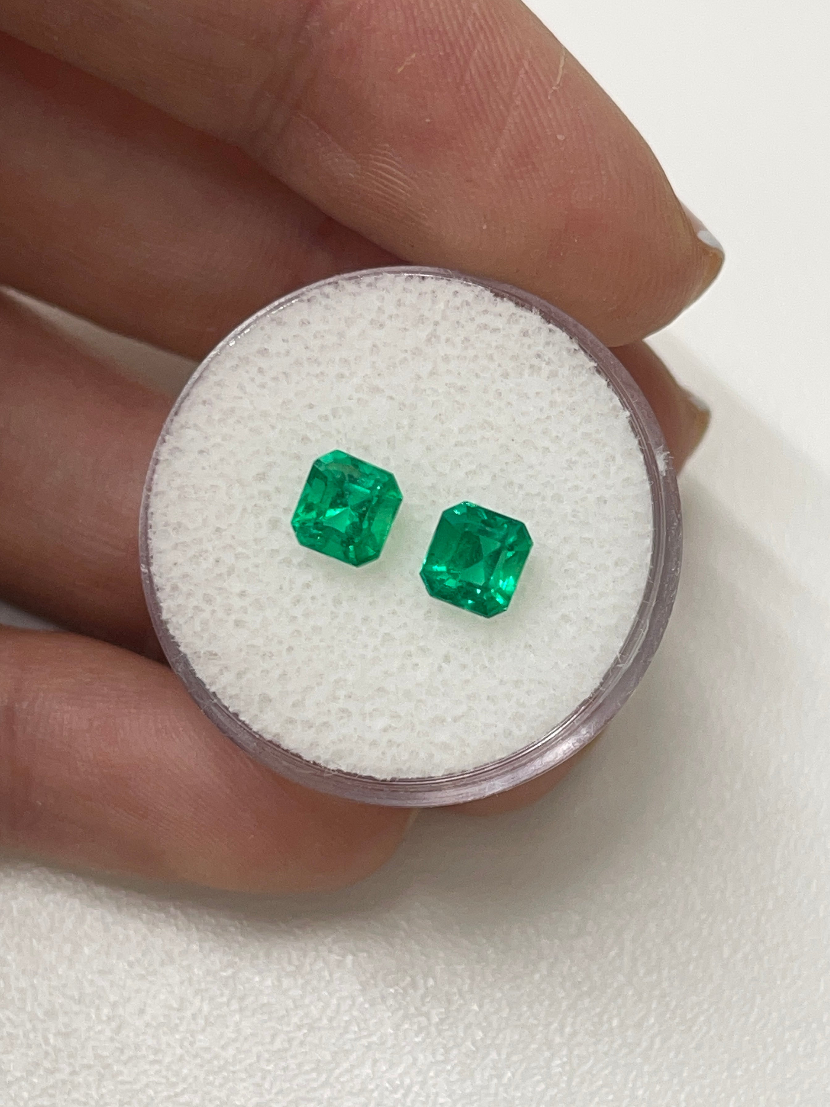 1.63tcw 5.5x5 AAA+ Matching Muzo Green Loose Colombian Emeralds Asscher Cut - Premium Gemstones for Jewelry Making, Engagement Rings & Luxury Gifts