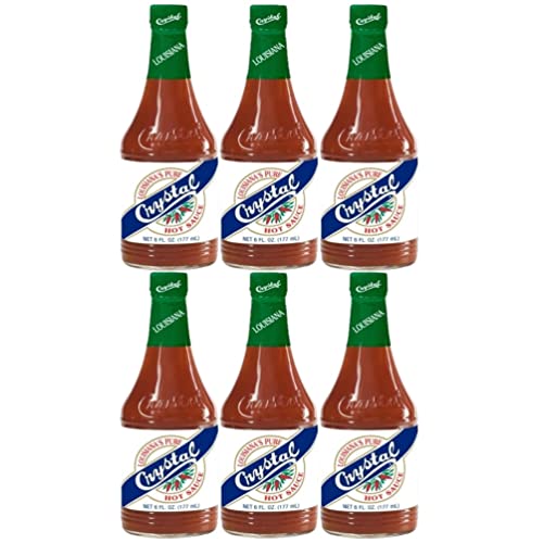Crystal Louisiana Pure Hot Sauce - 6 Pack of 6 Oz Bottles | Authentic Cajun Flavor | Perfect for Wings, Tacos, Gumbo & Spicy Recipes