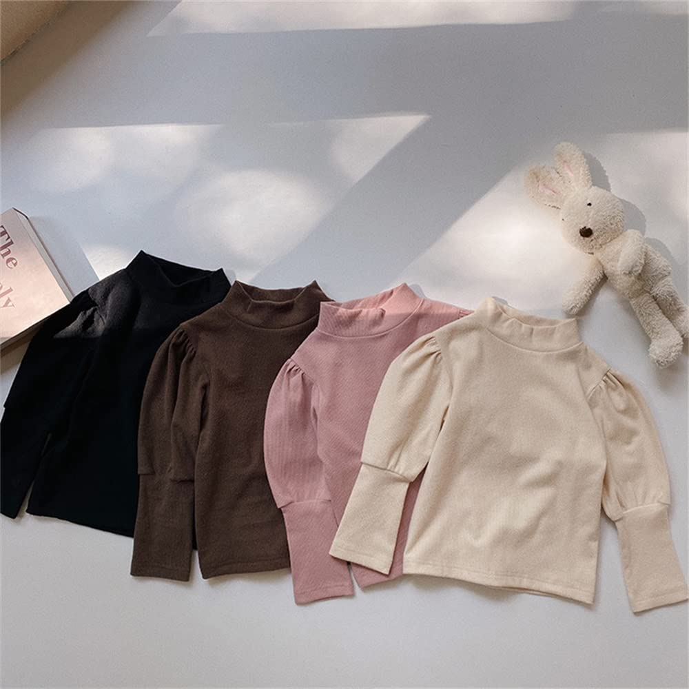 Baby Girls' Puff Sleeve Long Sleeve Turtleneck T-Shirt - Toddler Solid Color Blouse for Everyday Wear | Perfect for Playdates, School & Family Photos