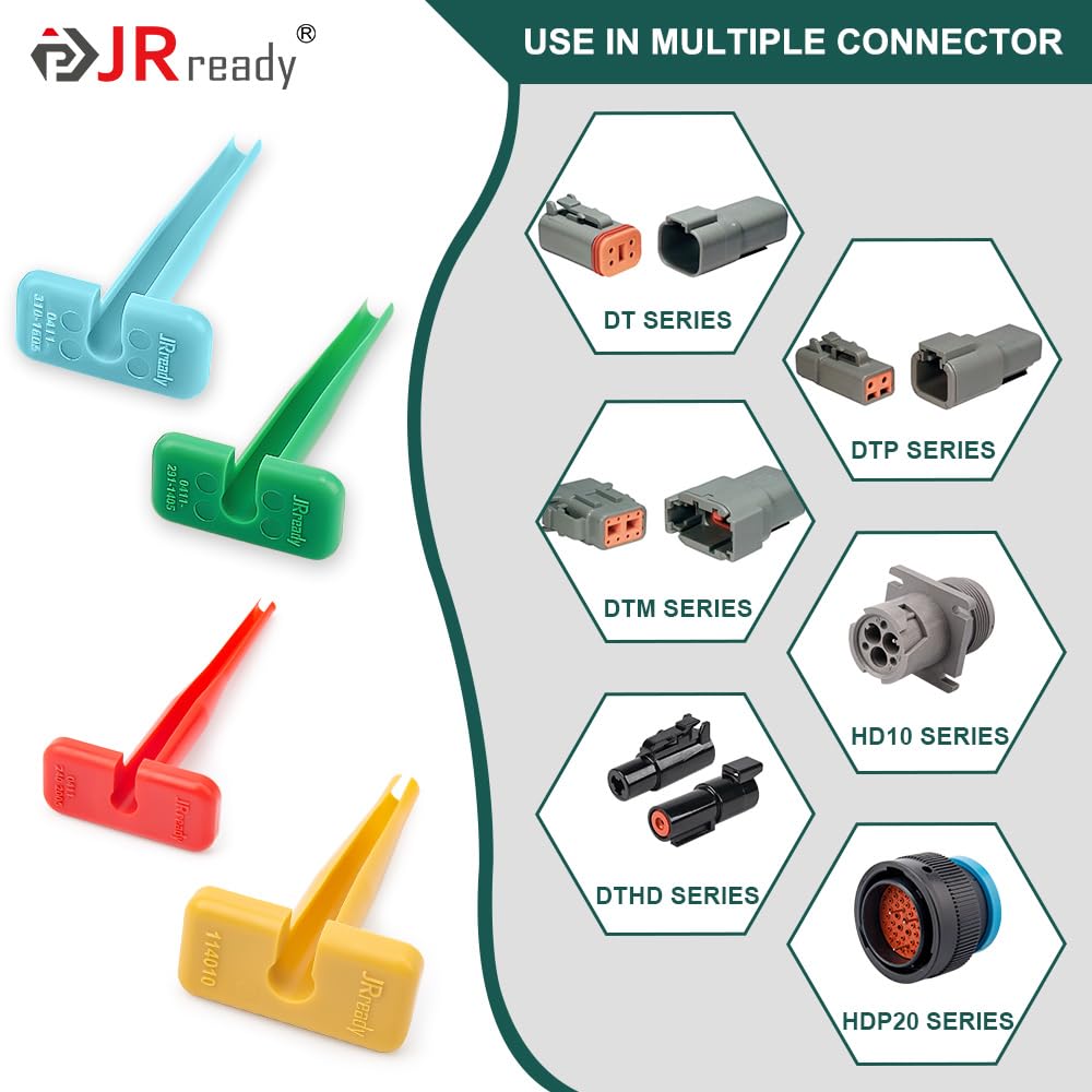 JRready ST5330 Deutsch Pin Removal Tool Kit - 12#16#20# Solid/Stamped Contacts for 12-22 AWG Wires | Plastic Terminal Release Tool for Deutsch DT/DTM/DTP/DTV/HD Series Connectors | 6-Piece Set for Automotive, Marine & Industrial Electrical Repairs