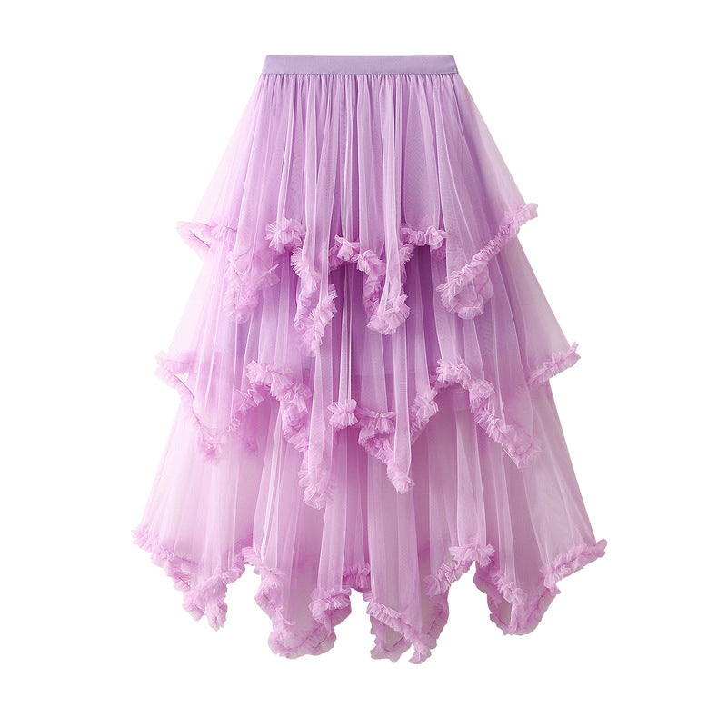 Elegant Irregular Mesh Cake Skirt - Mid Length High Waist Fluffy Fairy Skirt for Women | Perfect for Weddings, Parties & Cosplay | Style 749