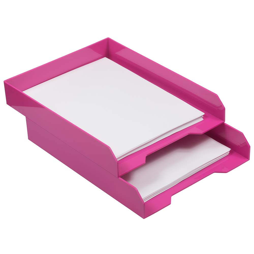 JAM PAPER Stackable Paper Trays - Pink - Desktop Document, Letter & File Organizer Tray (2-Pack) - Perfect for Office, Home & School Organization