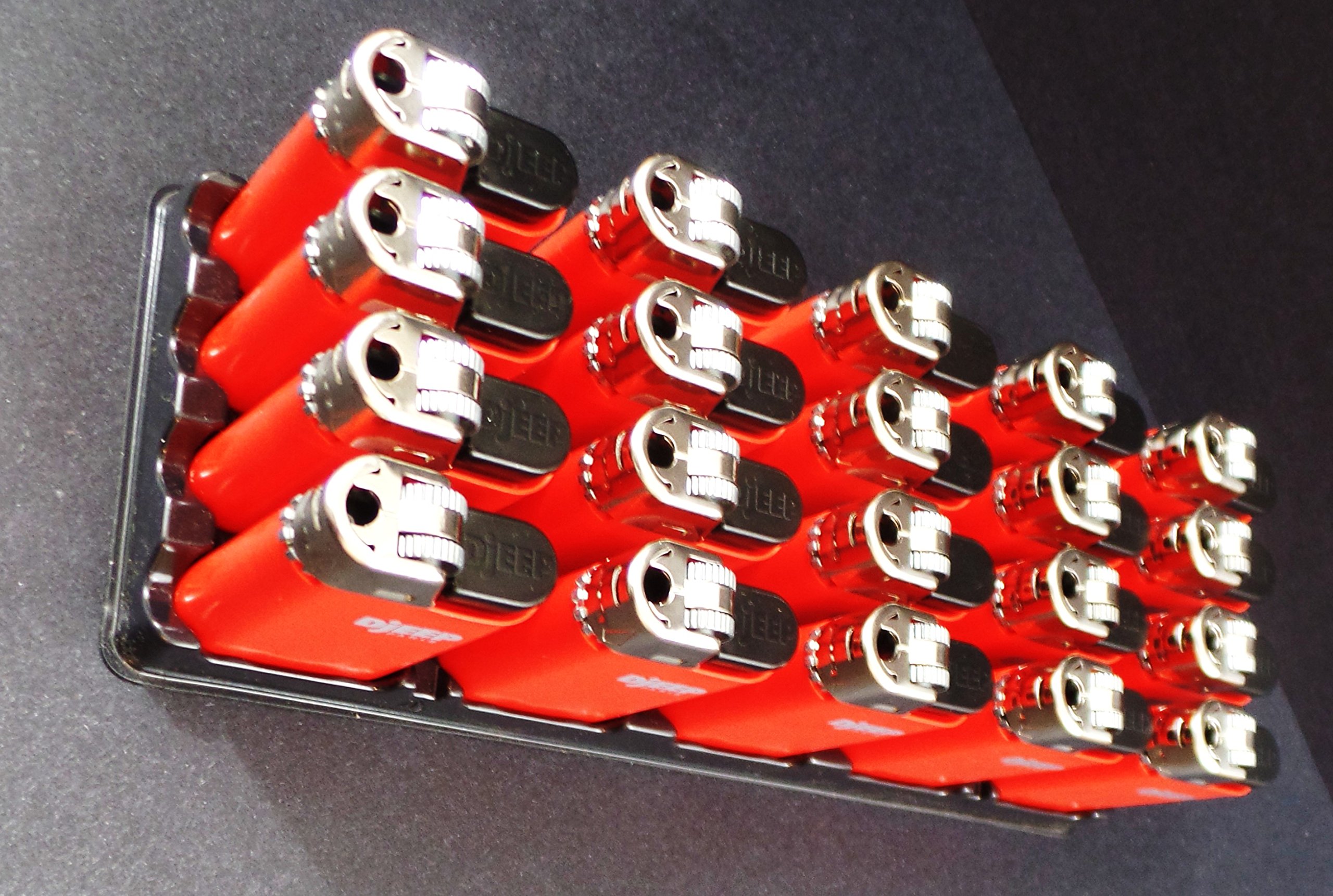 Lot of 20 Red Djeep Lighters - Windproof Refillable Cigarette Lighters for Camping, Hiking & Outdoor Use