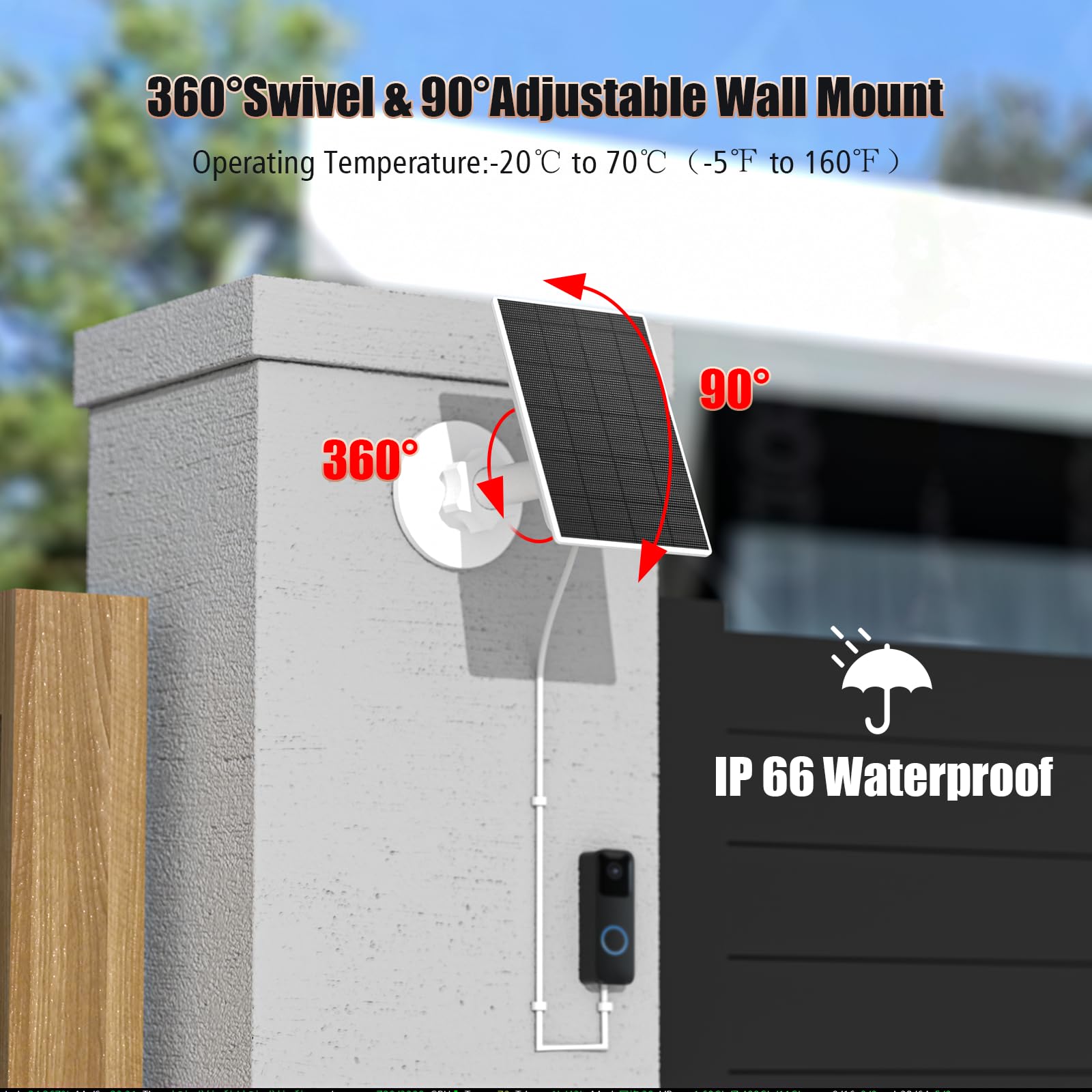 Zivif 2W Solar Panel for Blink Outdoor 4 & Video Doorbell Camera - USB C Solar Charger with 8.86ft Cable & 360° Adjustable Bracket - Weatherproof Outdoor Security Camera Charging Solution for Home Surveillance