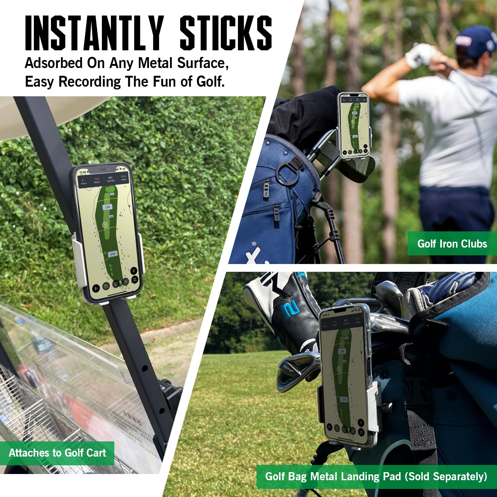 Dprofy Strong Magnetic Golf Cart Phone Holder - Universal Smartphone Mount for iPhone, Samsung & More - Compatible with Thick Cases & Ring Holders (Grey) | Perfect for Golfing, Driving & Outdoor Activities