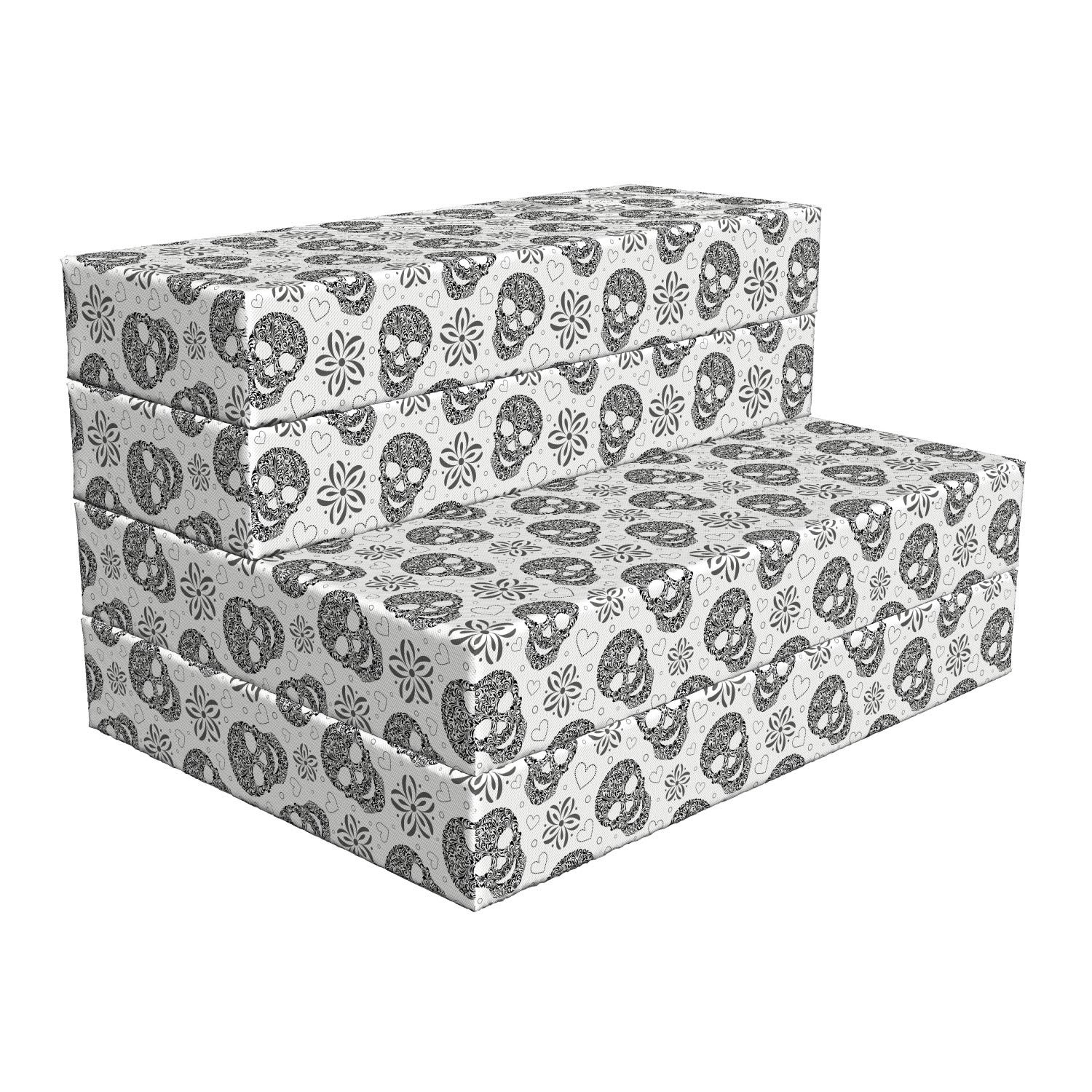 Ambesonne Black and White Foldable Mattress with Abstract Skulls Design - 74.8