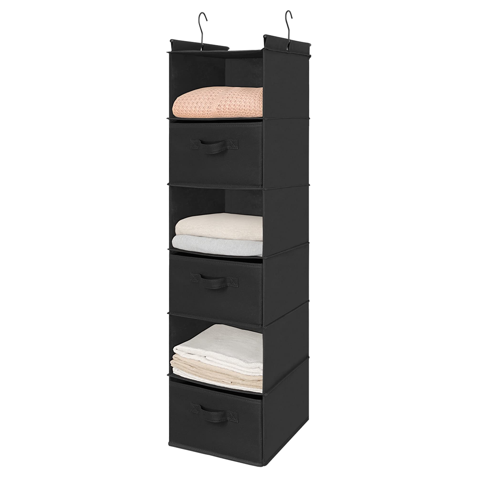 MAX Houser 6-Tier Hanging Closet Organizer with 2 Sturdy Hooks - Foldable Storage Shelf for Bedroom, Bathroom & Closet (Black-D3) - Perfect for Organizing Clothes, Shoes & Accessories