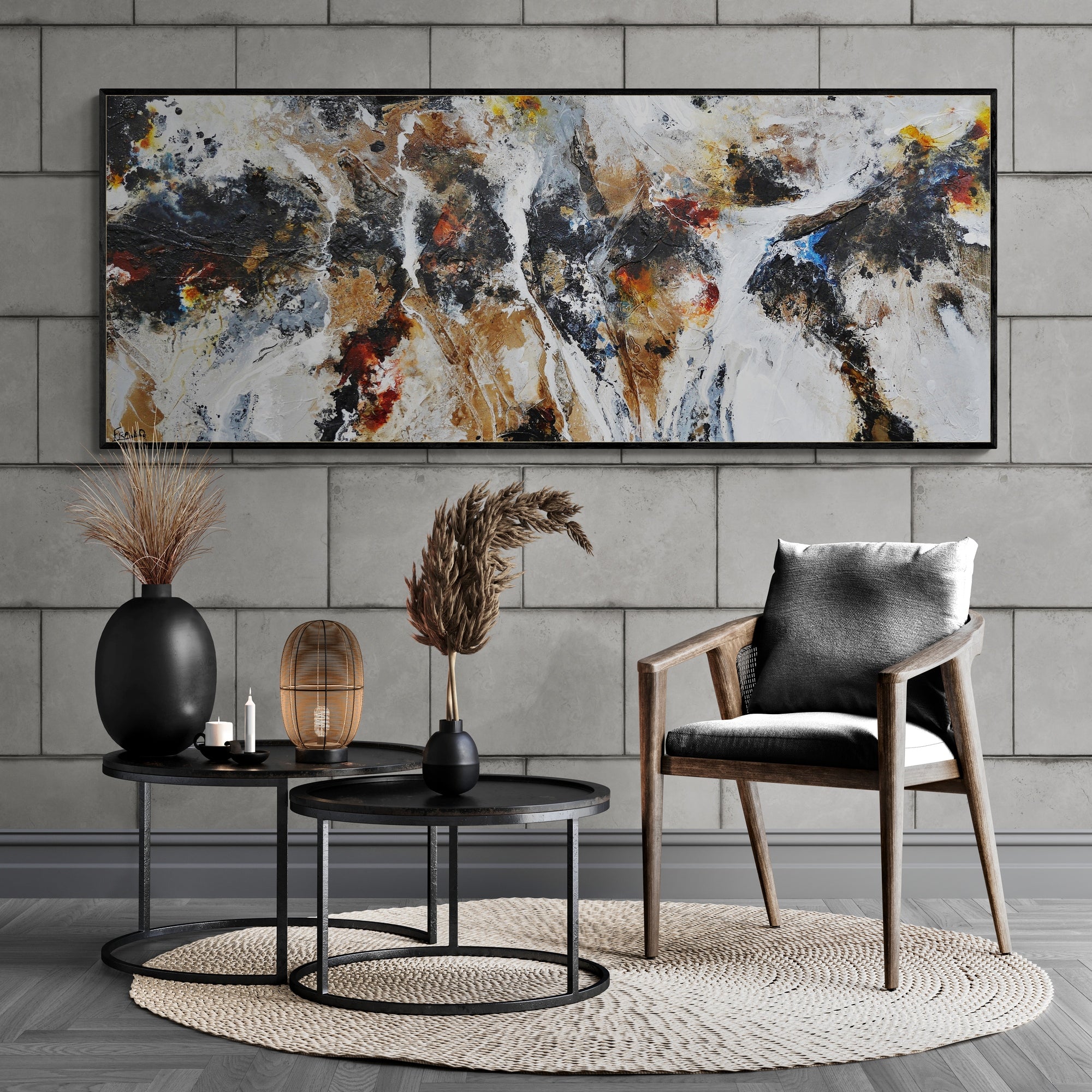 Raw Tectonic 200cm x 80cm Rustic Textured Abstract Canvas Wall Art - Modern Home Decor for Living Room, Bedroom & Office
