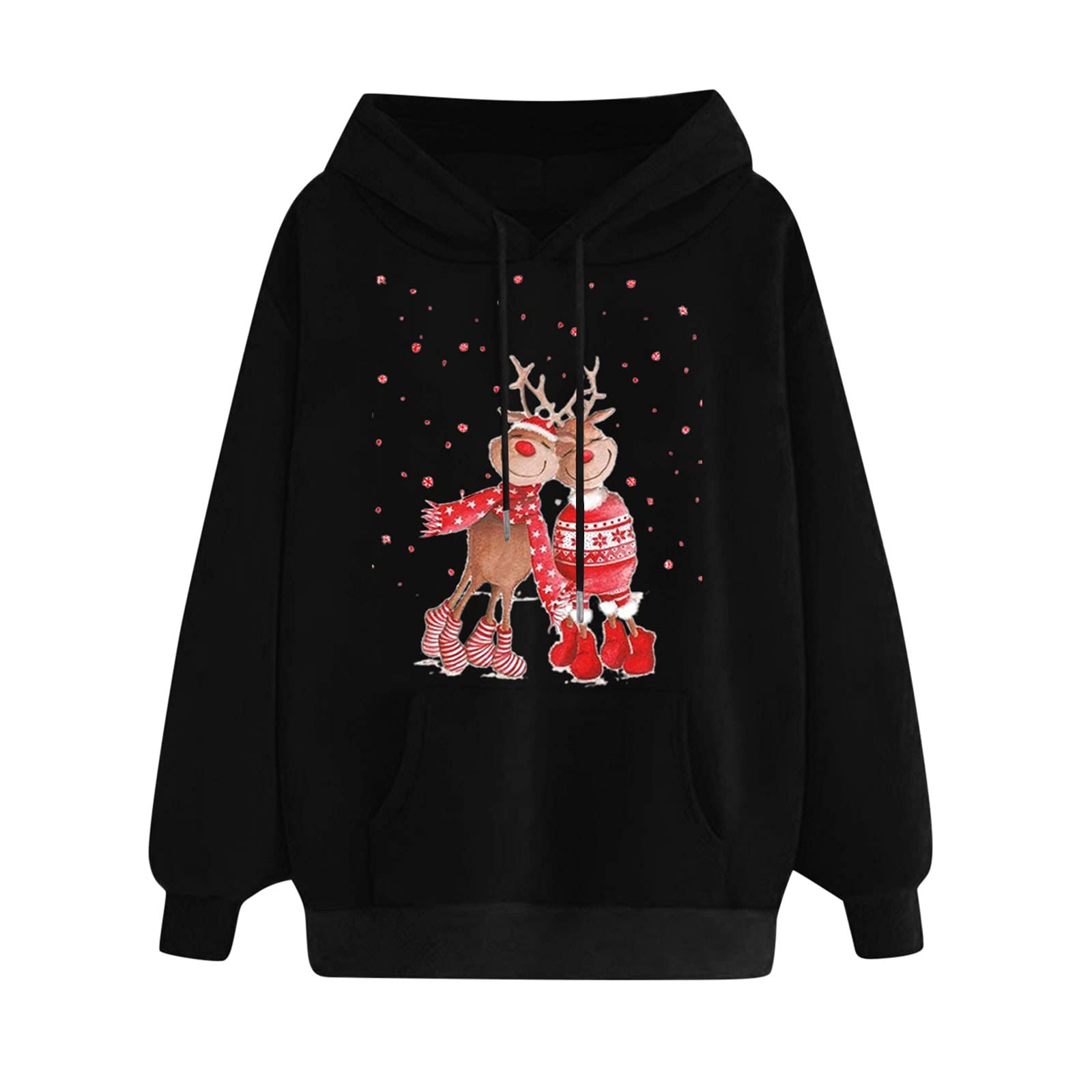 Women's Christmas Loose Hooded Sweatshirt with Drawstring - Print Long Sleeve Asymmetrical Zip Coat - Perfect for Holiday Parties & Winter Fashion