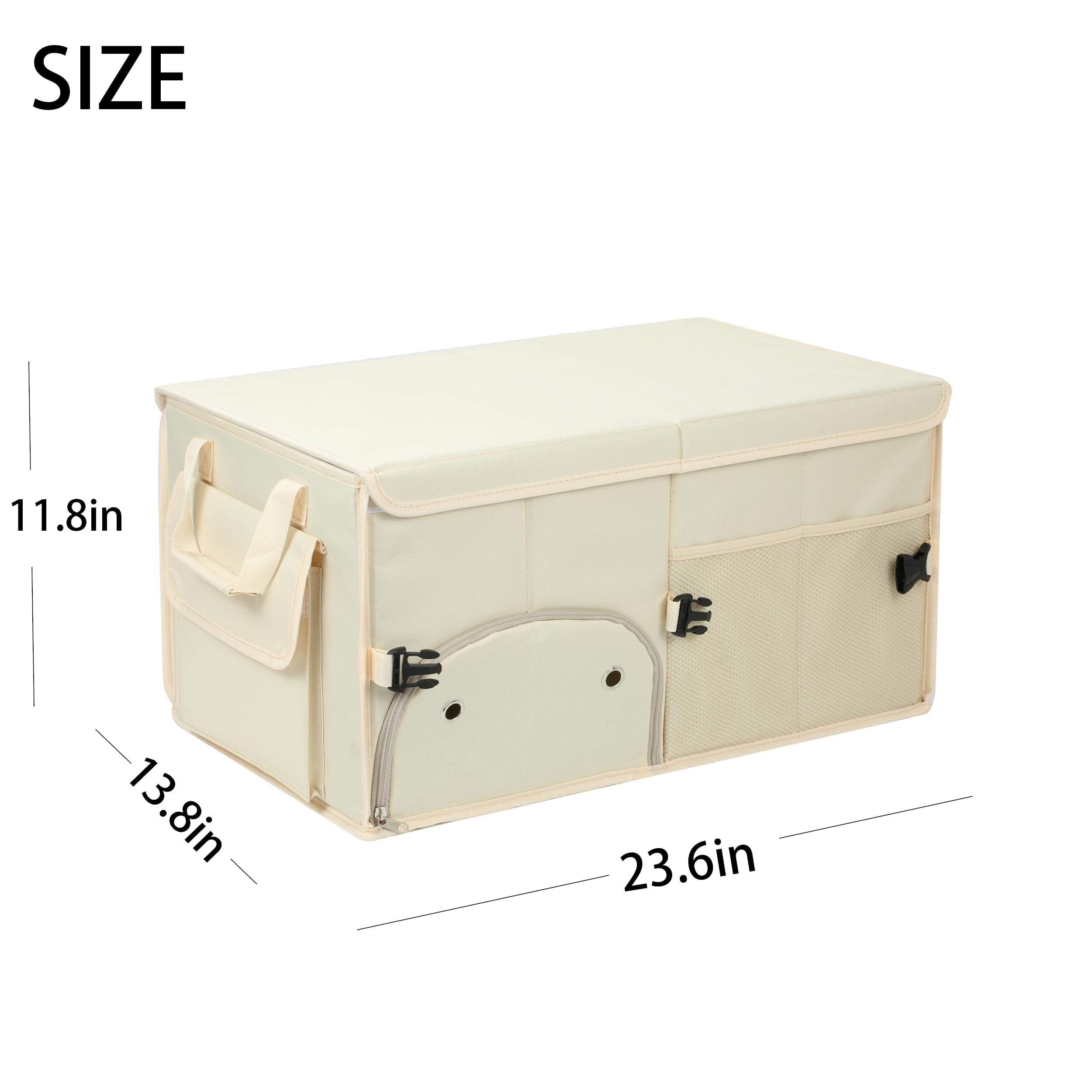 Collapsible Car Trunk Organizer with Lid & Shoe Bag - Multi-Compartment SUV Storage Organizer for Travel, Camping & Road Trips (Beige)