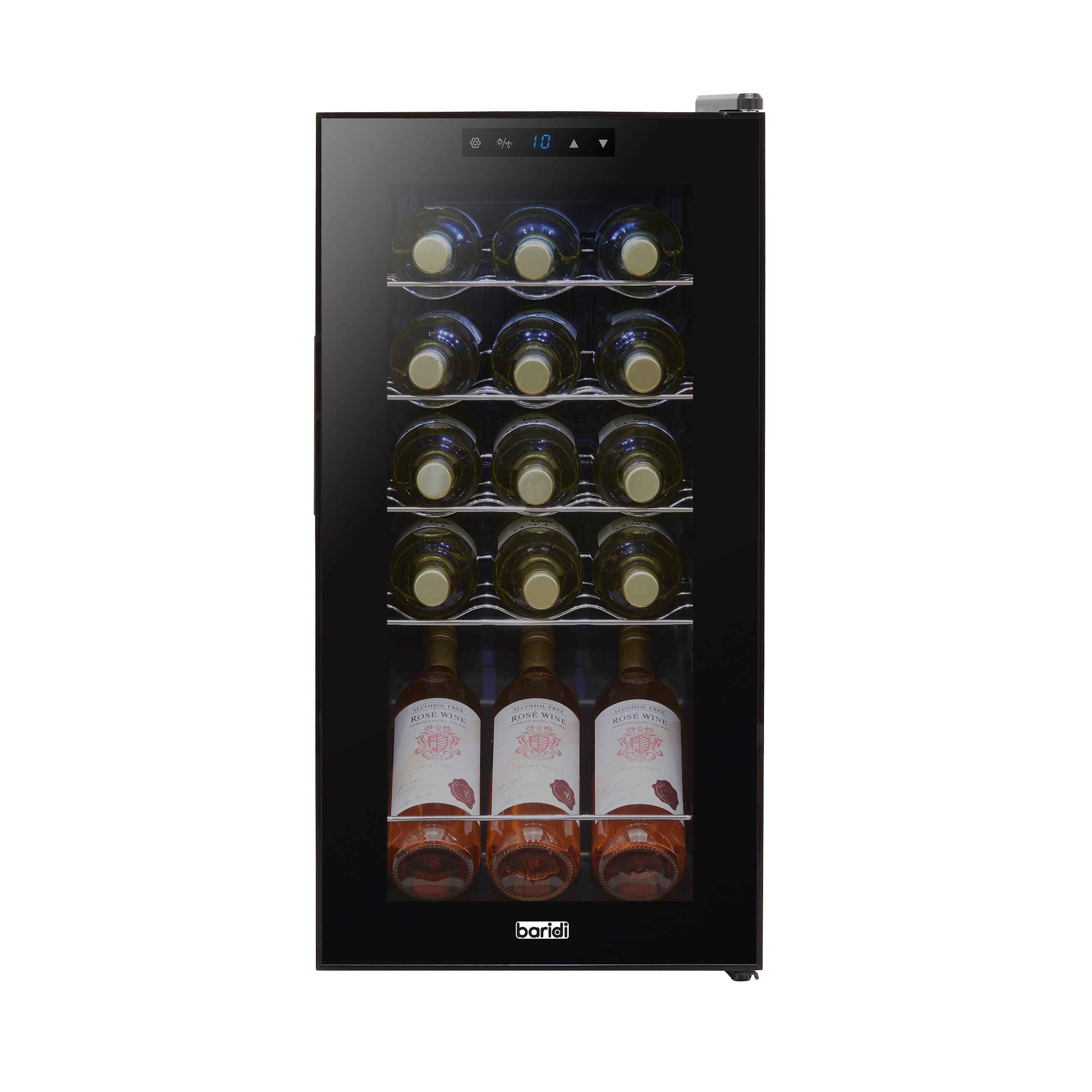 Baridi 15 Bottle Wine Fridge with Touch Controls & LED Light - Compact Black Wine Cooler for Home, Office, or Restaurant - Perfect for Red, White, and Sparkling Wine Storage