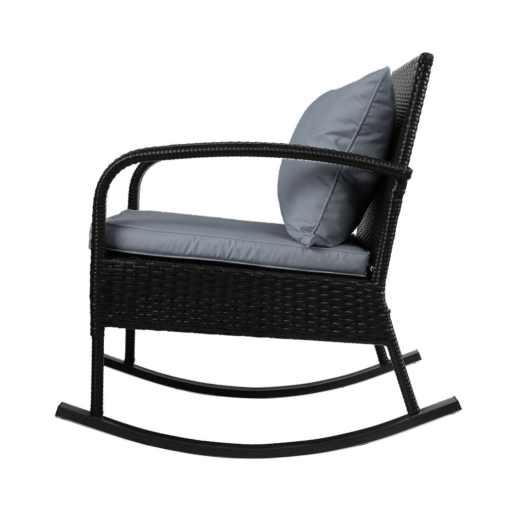 3-Piece Wicker Rocking Chair Patio Set with Table - Black Outdoor Furniture for Garden, Porch, and Backyard Relaxation