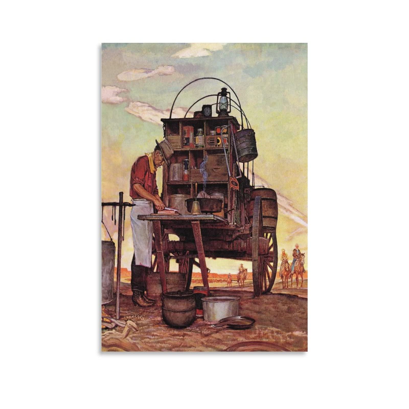 Western Cowboy Abstract Art Oil Painting Poster - 16x24 Inch (40x60cm) Wall Decor for Bedroom, Living Room & Office - Wild West Themed Canvas Print for Home Decoration