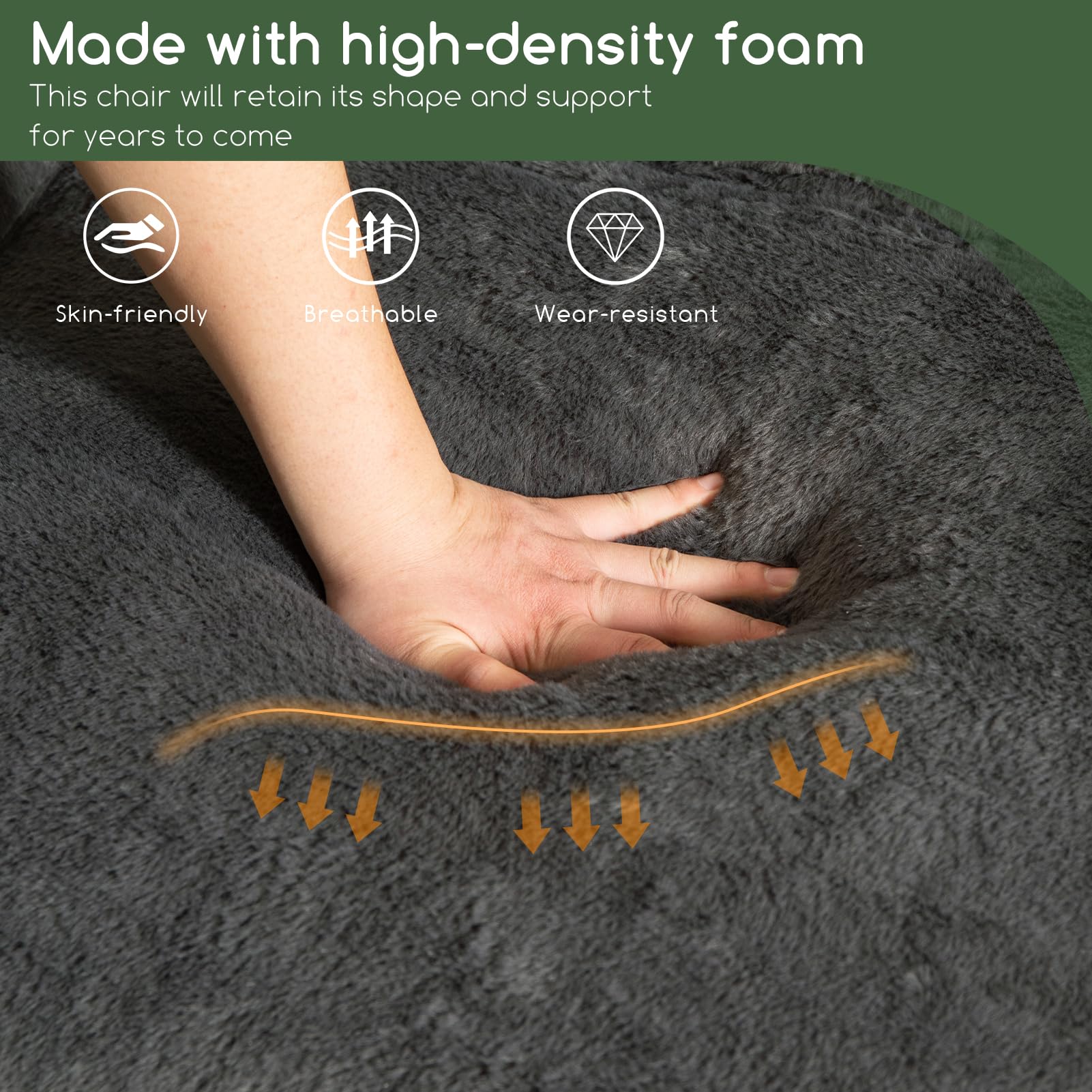 HIGOGOGO Oversized Bean Bag Chair for Adults - Extra Large Comfortable Sofa Chair for Bedroom & Living Room - Gaming & Reading Lazy Chair with Armrests - Dark Grey - Perfect for Relaxing, Movie Nights & Small Spaces