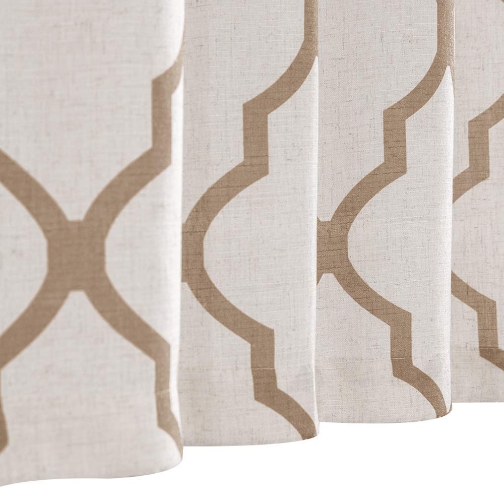 Jinchan Moroccan Printed Window Curtains - 45 Inch Tie-Up Shade Drapes with Rod Pocket, Medallion Flax Design in Taupe/Beige for Living Room, Bedroom & Small Windows | Light Filtering & Privacy