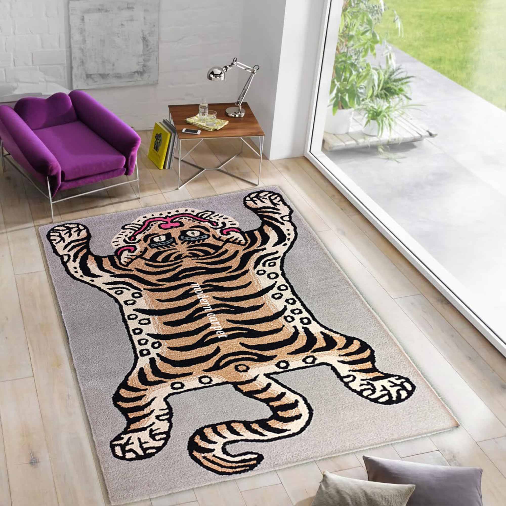 Handmade Tibetan Tiger Rug - 3x5 Ft 100% Wool Tufted Animal Skin Carpet for Living Room & Bedroom Decor | Modern Boho Home Accent | Perfect for Cozy Spaces & Meditation Areas