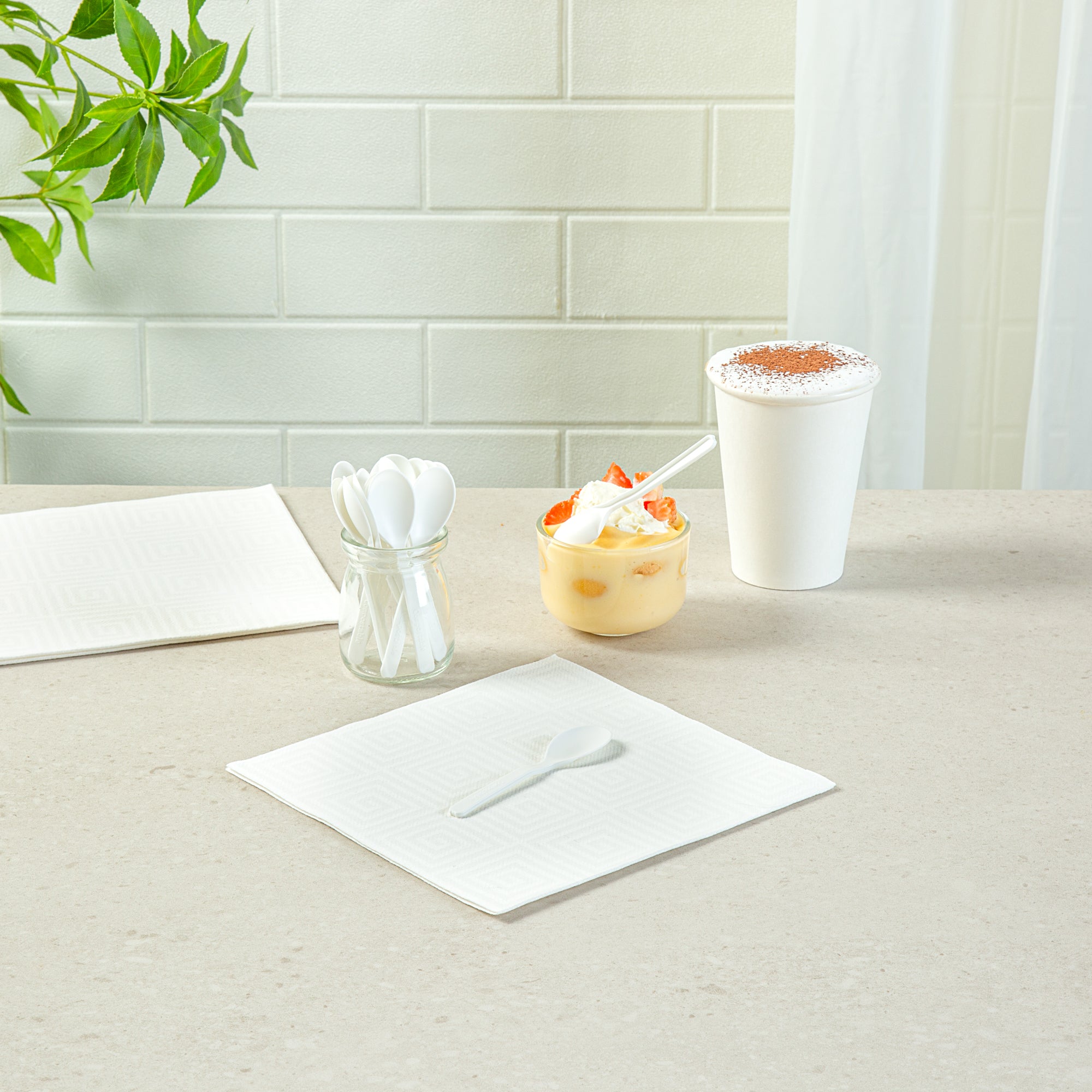 Eco-Friendly Round White Plastic Mini Spoons - Heat Resistant, Compostable, 4