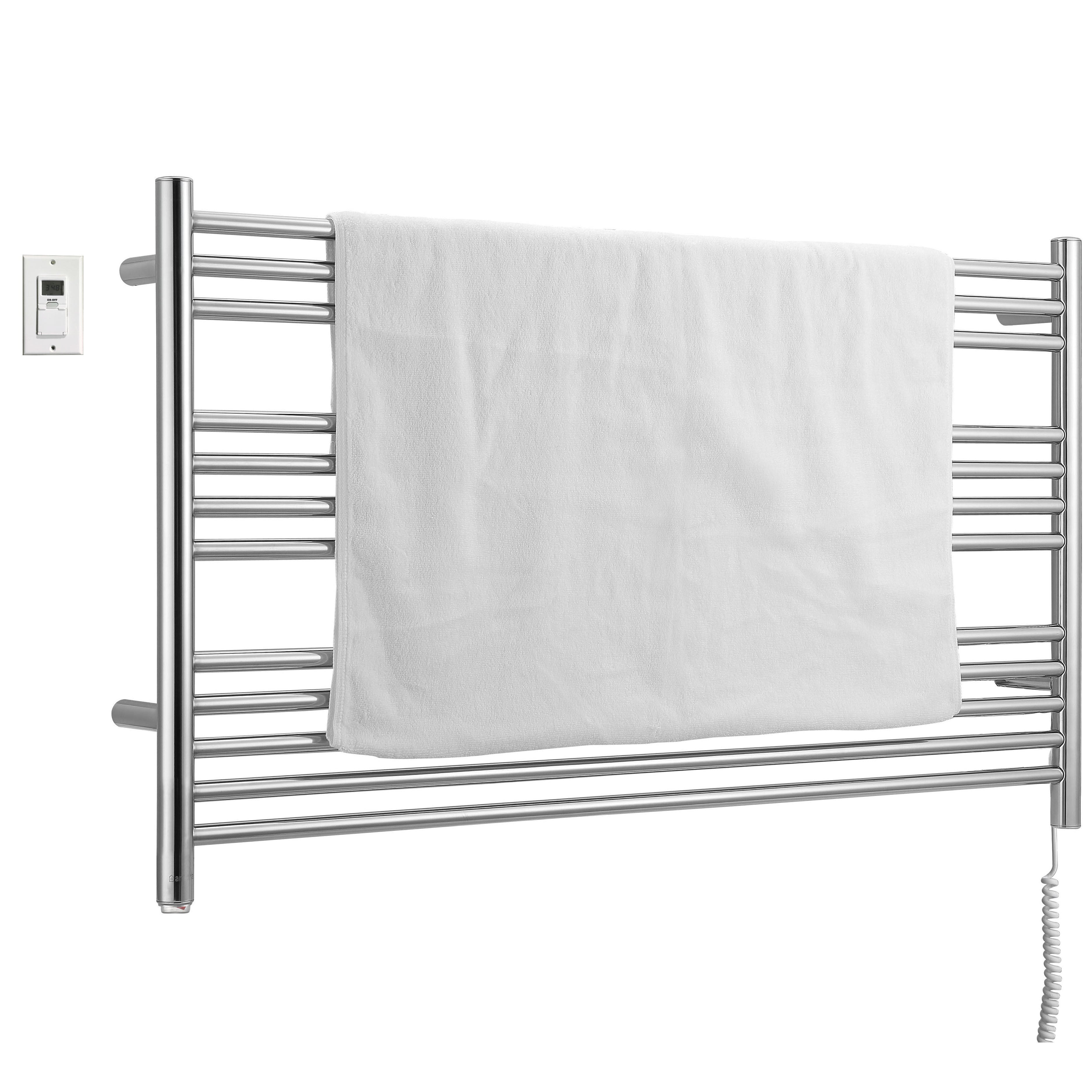Ancona Amplia Dual 12 Bar Hardwired & Plug-in Chrome Towel Warmer with Digital Timer - Perfect for Bathroom, Spa, and Luxury Home Heating
