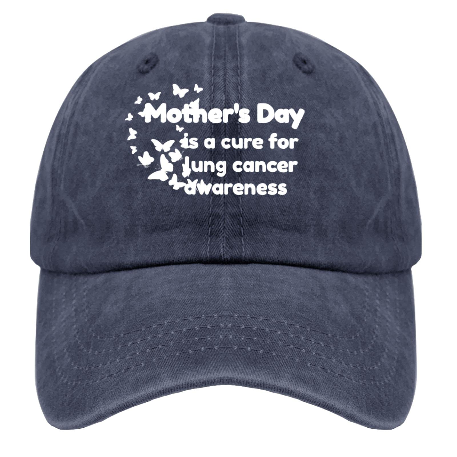 Funny Washed Cotton Adjustable Dad Cap - Lung Cancer Awareness Hat for Women & Men - Navy Blue - Perfect for Mother's Day Gifts, Cancer Support & Casual Wear